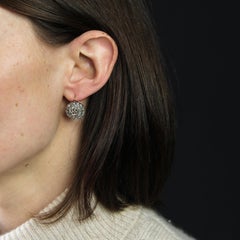French 19th Century Diamonds 18 Karat Rose Gold Lever-Back Daisy Earrings