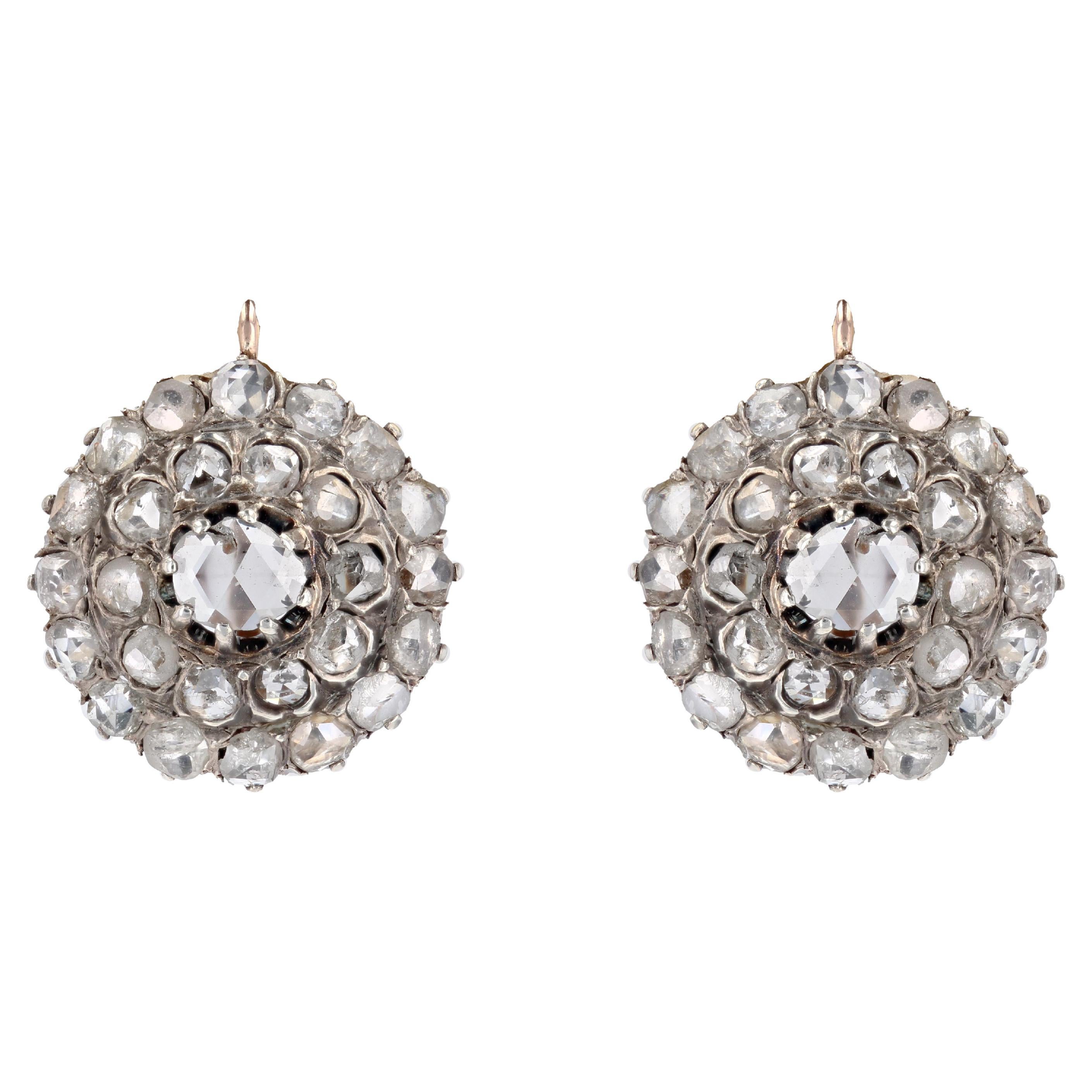 Boucles d'oreilles marguerite en or rose 18 carats et diamants français du 19ème siècle