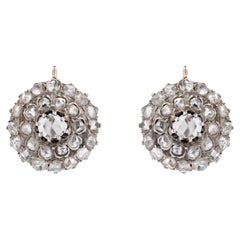 French 19th Century Diamonds 18 Karat Rose Gold Lever-Back Daisy Earrings