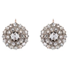 Boucles d'oreilles marguerite en or rose 18 carats et diamants français du 19ème siècle
