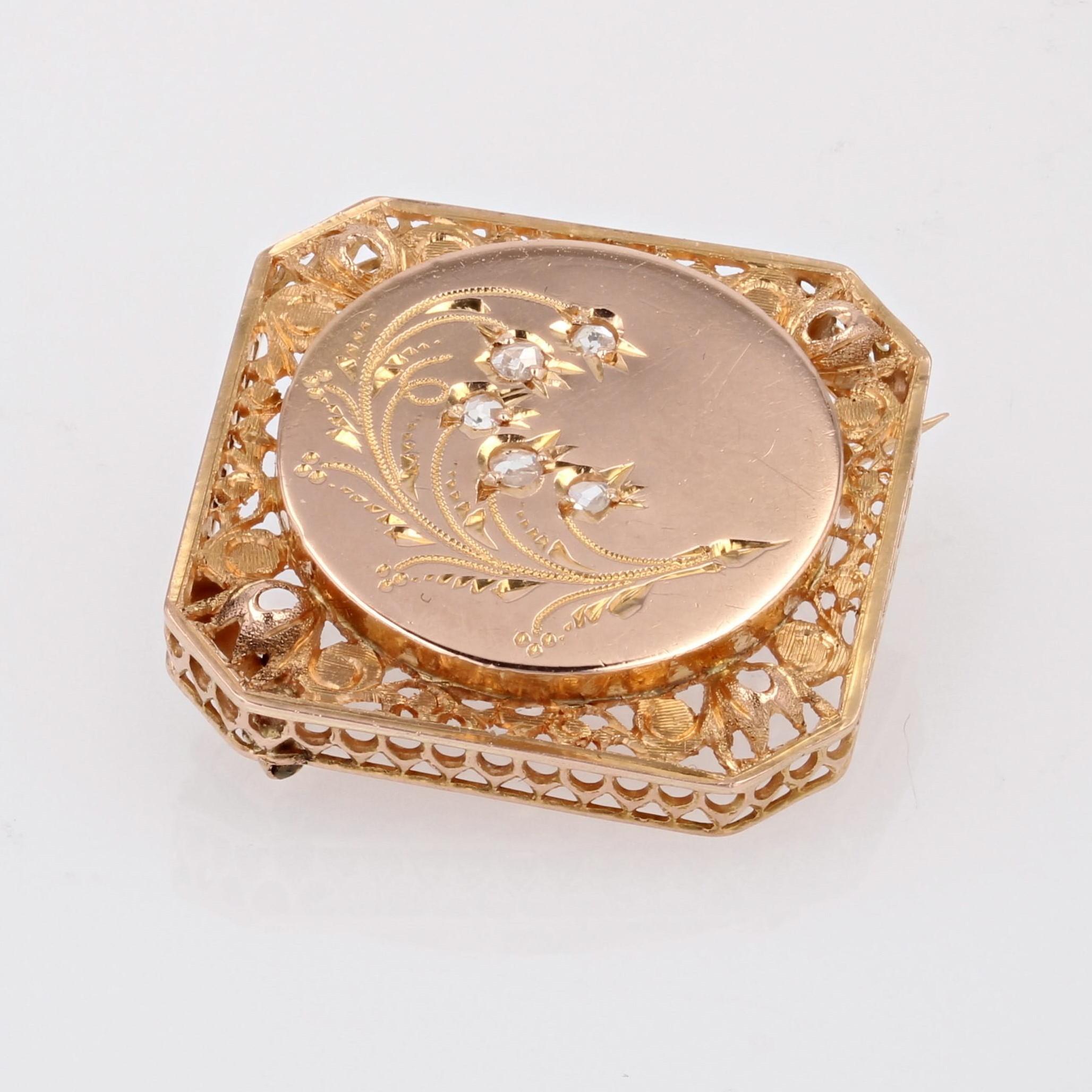 French 19th Century Diamonds 18 Karat Rose Gold Lily of The Valley Brooch In Good Condition In Poitiers, FR