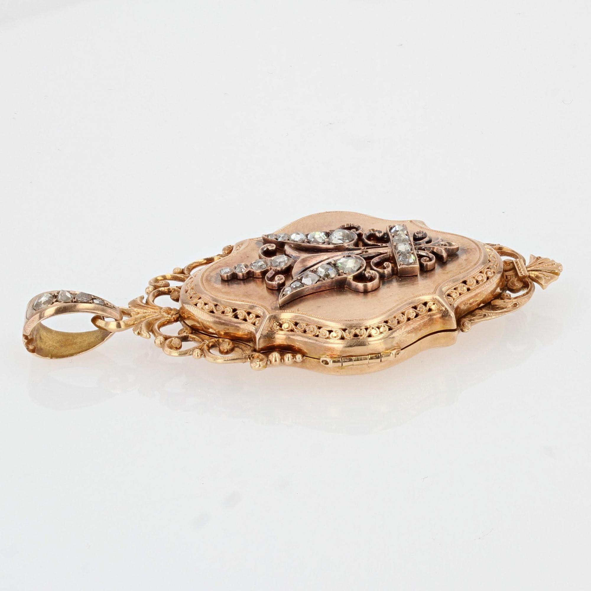 French 19th Century Diamonds 18 Karat Rose Gold Locket Pendant For Sale 10