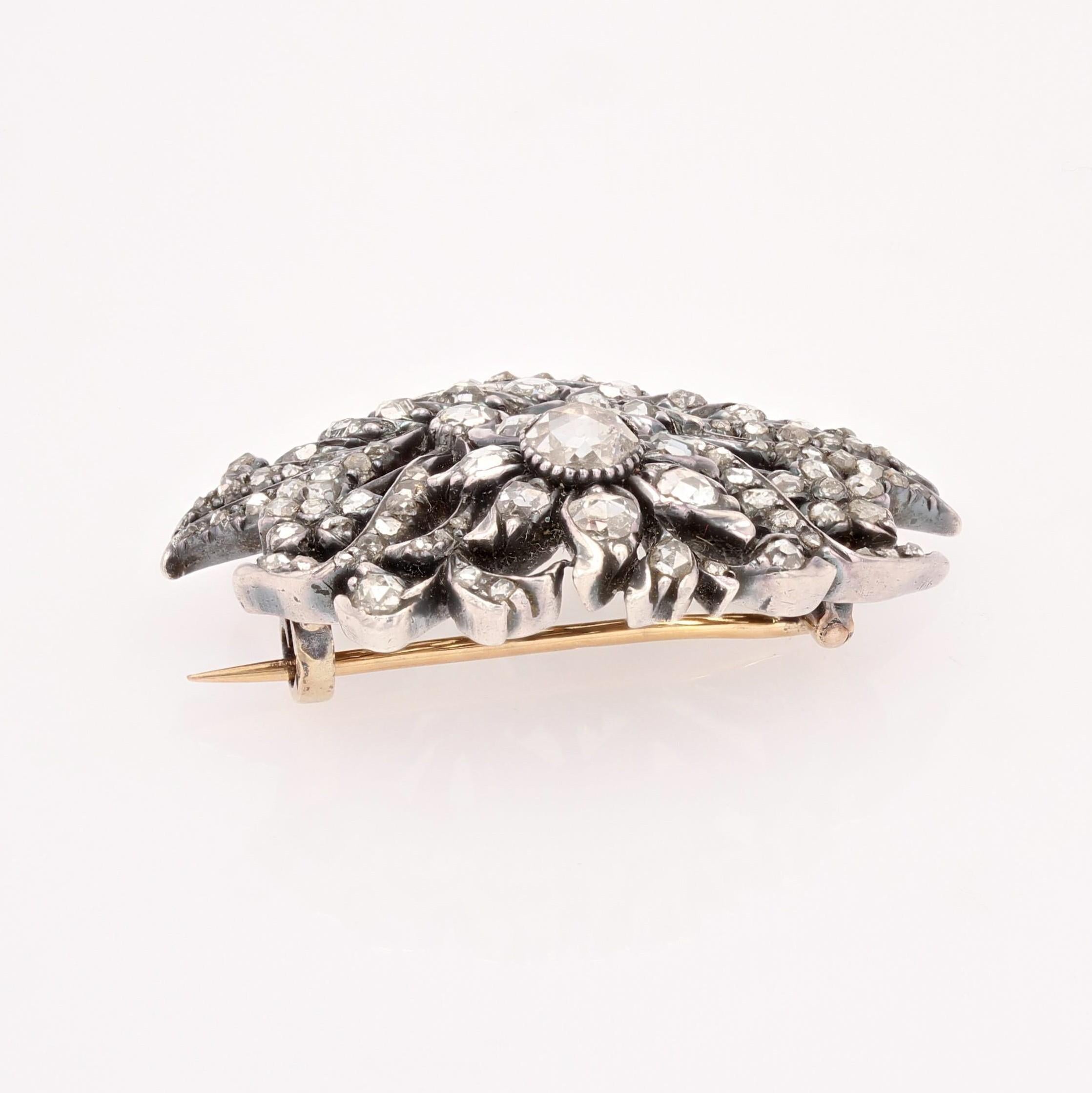 French 19th Century Diamonds 18 Karat Rose Gold Silver Bouquet Brooch For Sale 3