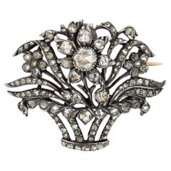 French 19th Century Diamonds 18 Karat Rose Gold Silver Bouquet Brooch
