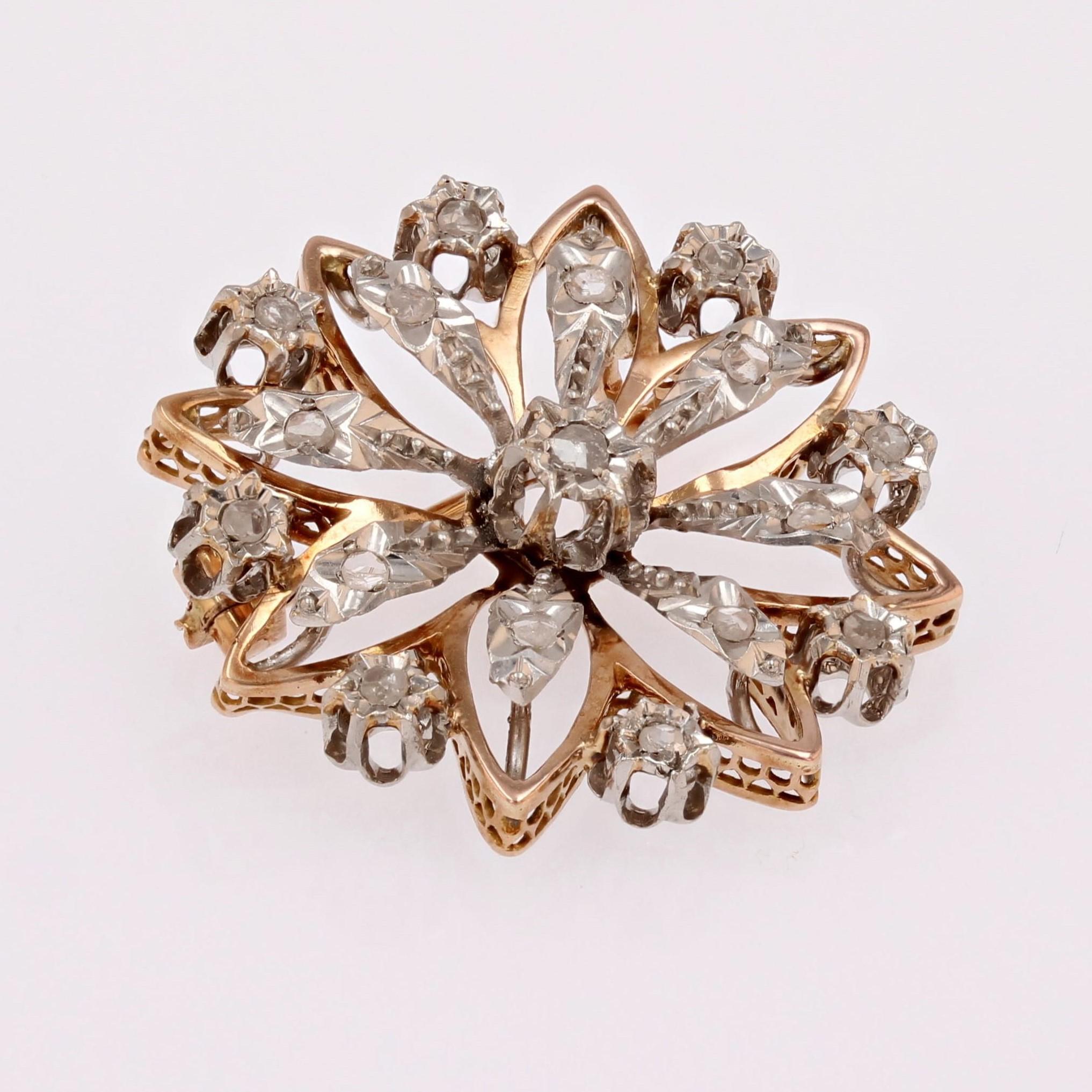 Women's French 19th Century Diamonds 18 Karat Rose Gold Snowflake Brooch