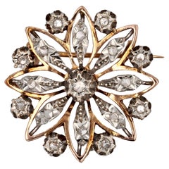 Antique French 19th Century Diamonds 18 Karat Rose Gold Snowflake Brooch