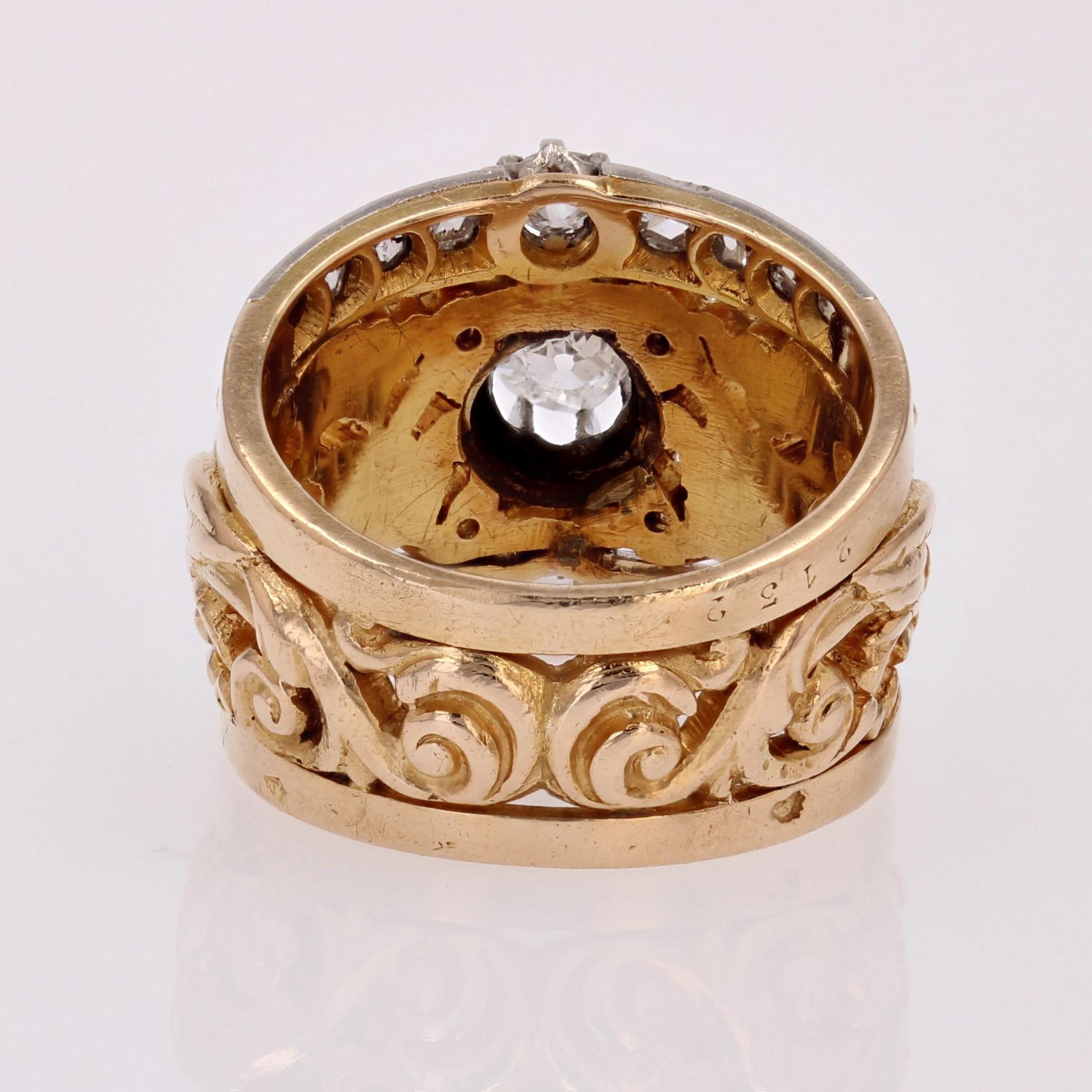 French 19th Century Diamonds 18 Karat Yellow Gold Chimeras Band Ring For Sale 7