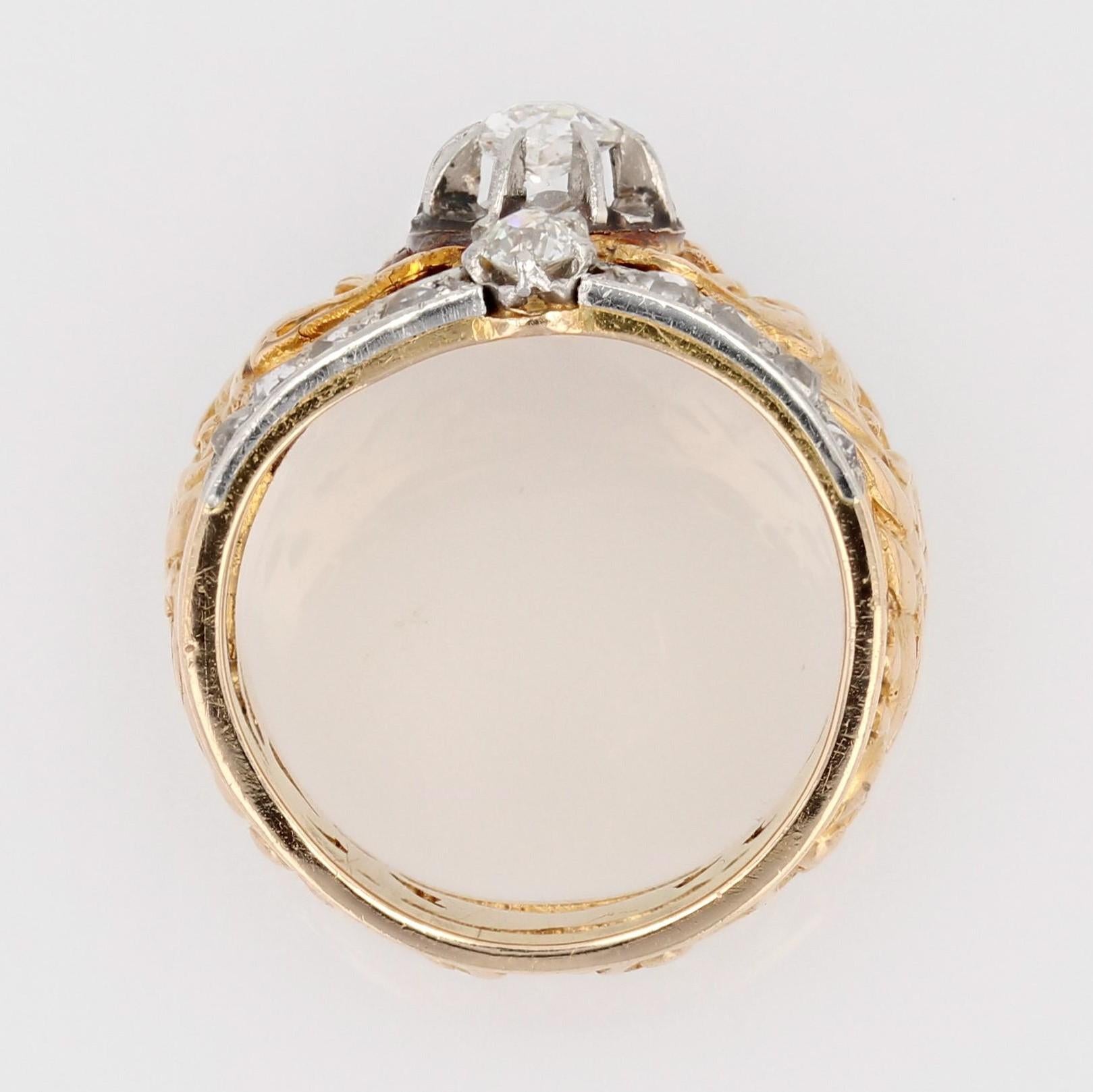 French 19th Century Diamonds 18 Karat Yellow Gold Chimeras Band Ring For Sale 8