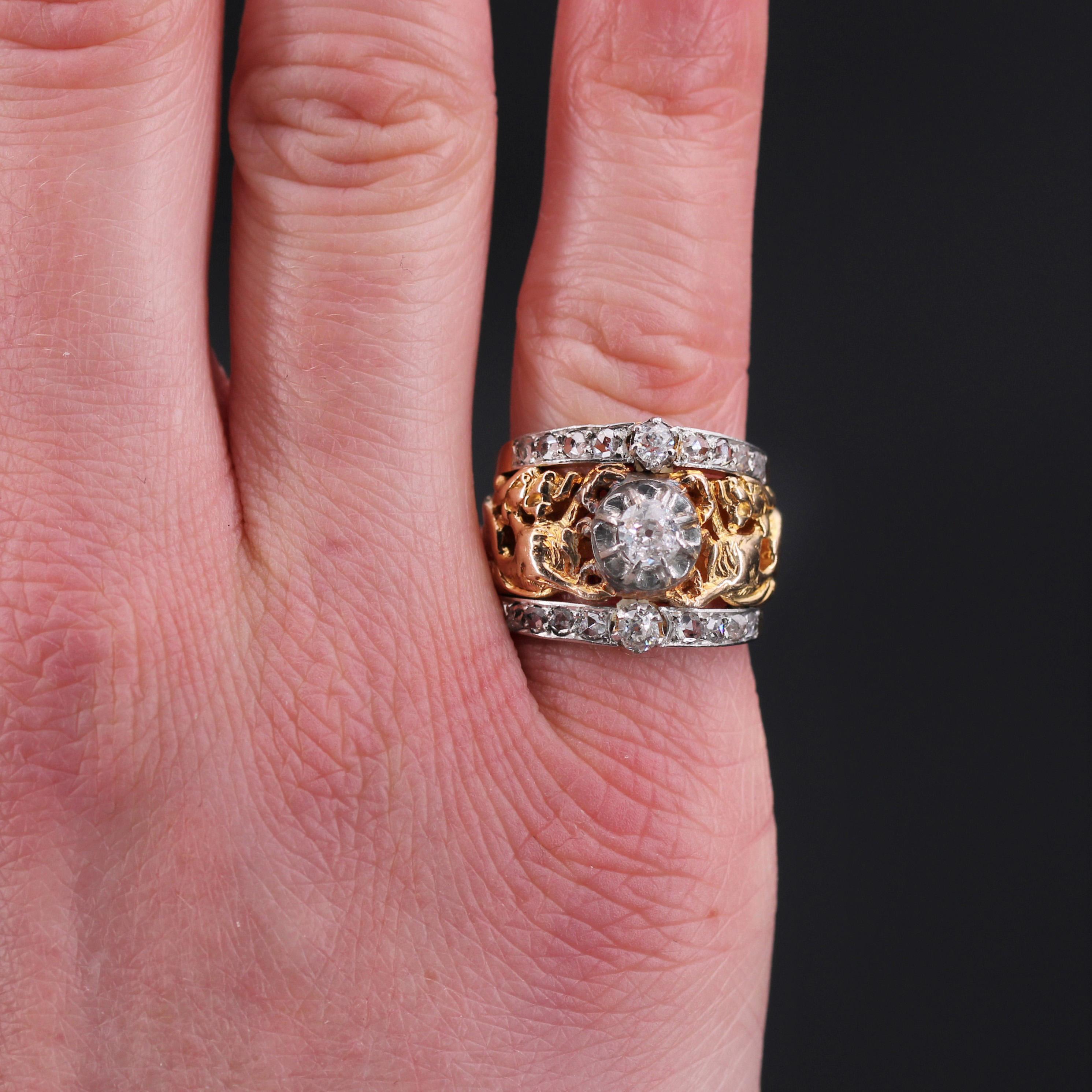 Napoleon III French 19th Century Diamonds 18 Karat Yellow Gold Chimeras Band Ring For Sale
