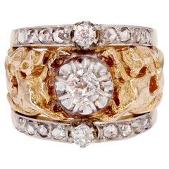French 19th Century Diamonds 18 Karat Yellow Gold Chimeras Band Ring