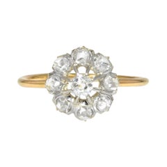 French 19th Century Diamonds 18 Karat Yellow Gold Daisy Ring