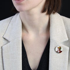 French 19th Century Diamonds 18 Karat Yellow Gold Dressed Enamel Brooch