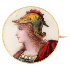 French 19th Century Diamonds 18 Karat Yellow Gold Dressed Enamel Brooch