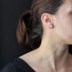 French 19th Century Diamonds 18 Karat Yellow Gold Platinum Daisy Earrings