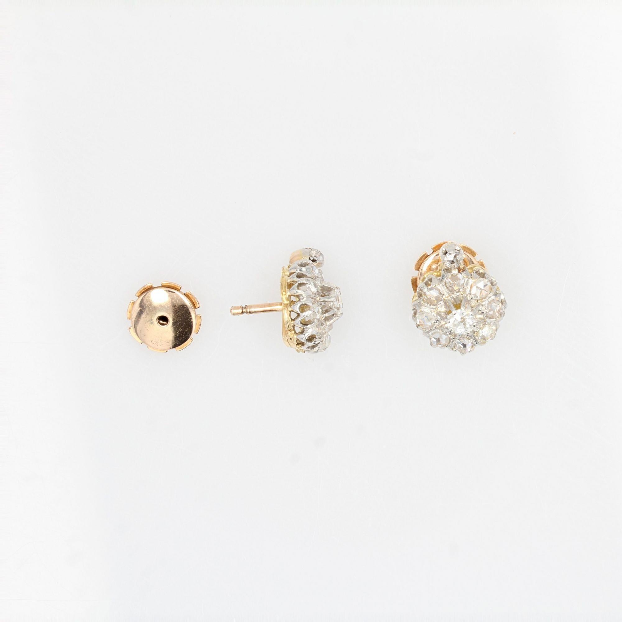 Gänseblümchen-Ohrringe aus 18 Karat Gelbgold und Platin mit Diamanten aus dem 19. Jahrhundert (Rosenschliff) im Angebot