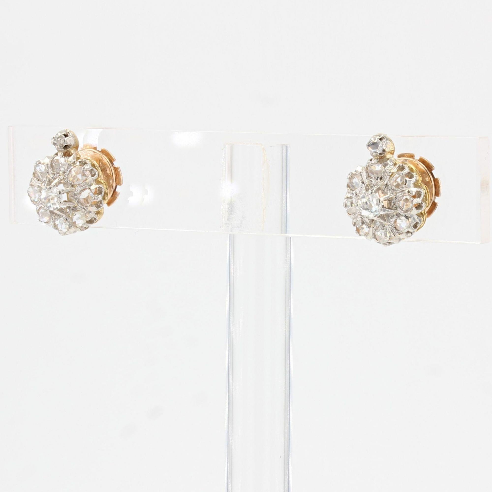 Gänseblümchen-Ohrringe aus 18 Karat Gelbgold und Platin mit Diamanten aus dem 19. Jahrhundert im Zustand „Gut“ im Angebot in Poitiers, FR