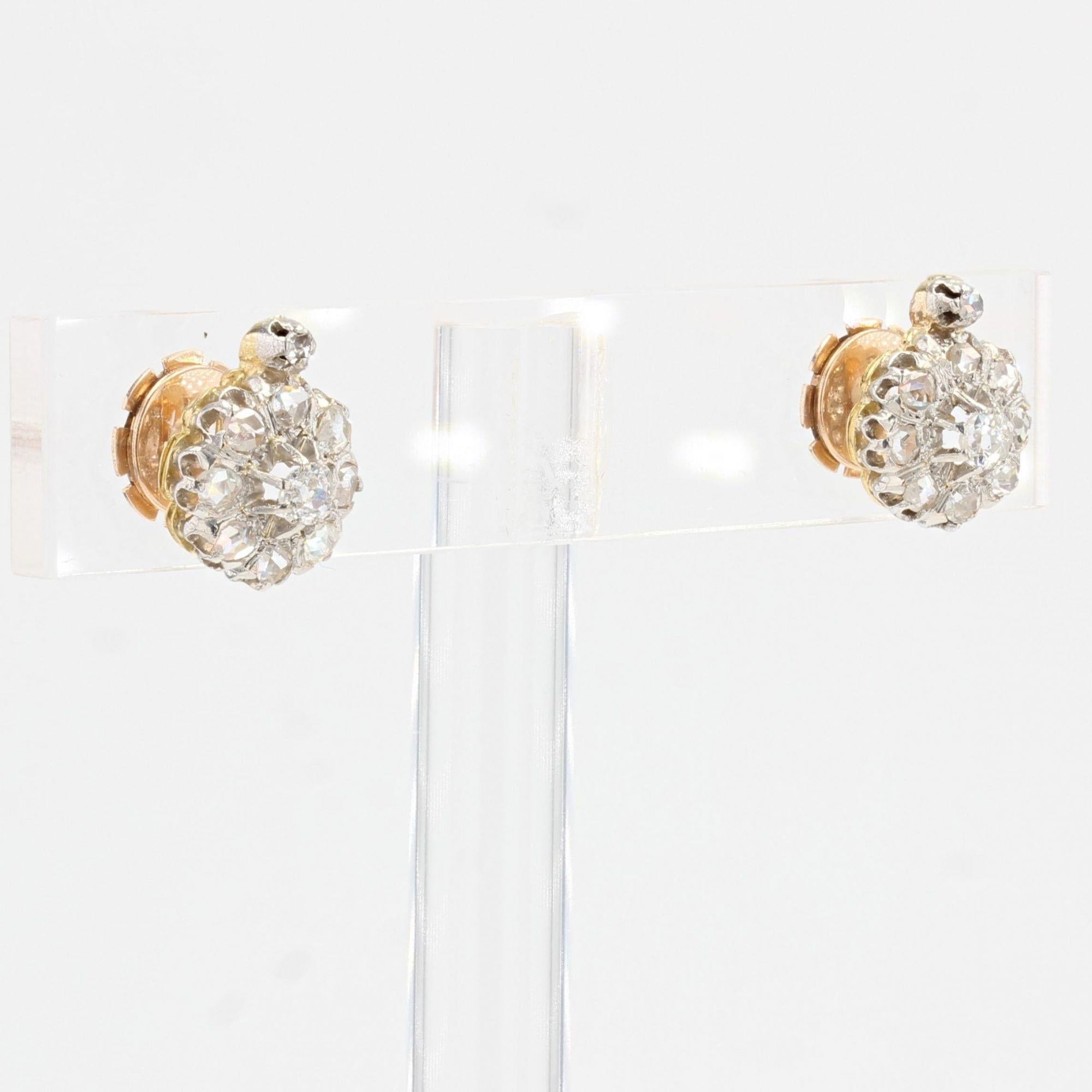 Gänseblümchen-Ohrringe aus 18 Karat Gelbgold und Platin mit Diamanten aus dem 19. Jahrhundert im Angebot 1