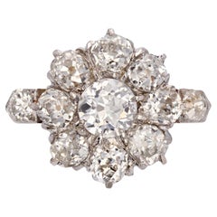 French 19th Century Diamonds 18 Karat Yellow Gold Platinum Daisy Ring