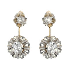French 19th Century Diamonds 18 Karat Yellow Gold Platinum Dangle Earrings