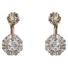Pendientes colgantes franceses de oro amarillo de 18 quilates y platino con diamantes del siglo XIX