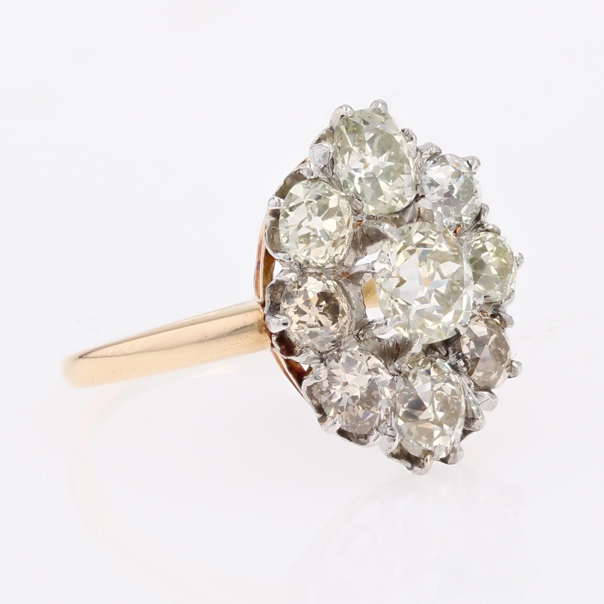 French 19th Century Diamonds 18 Karat Yellow Gold Platinum Pompadour Ring in vendita 4