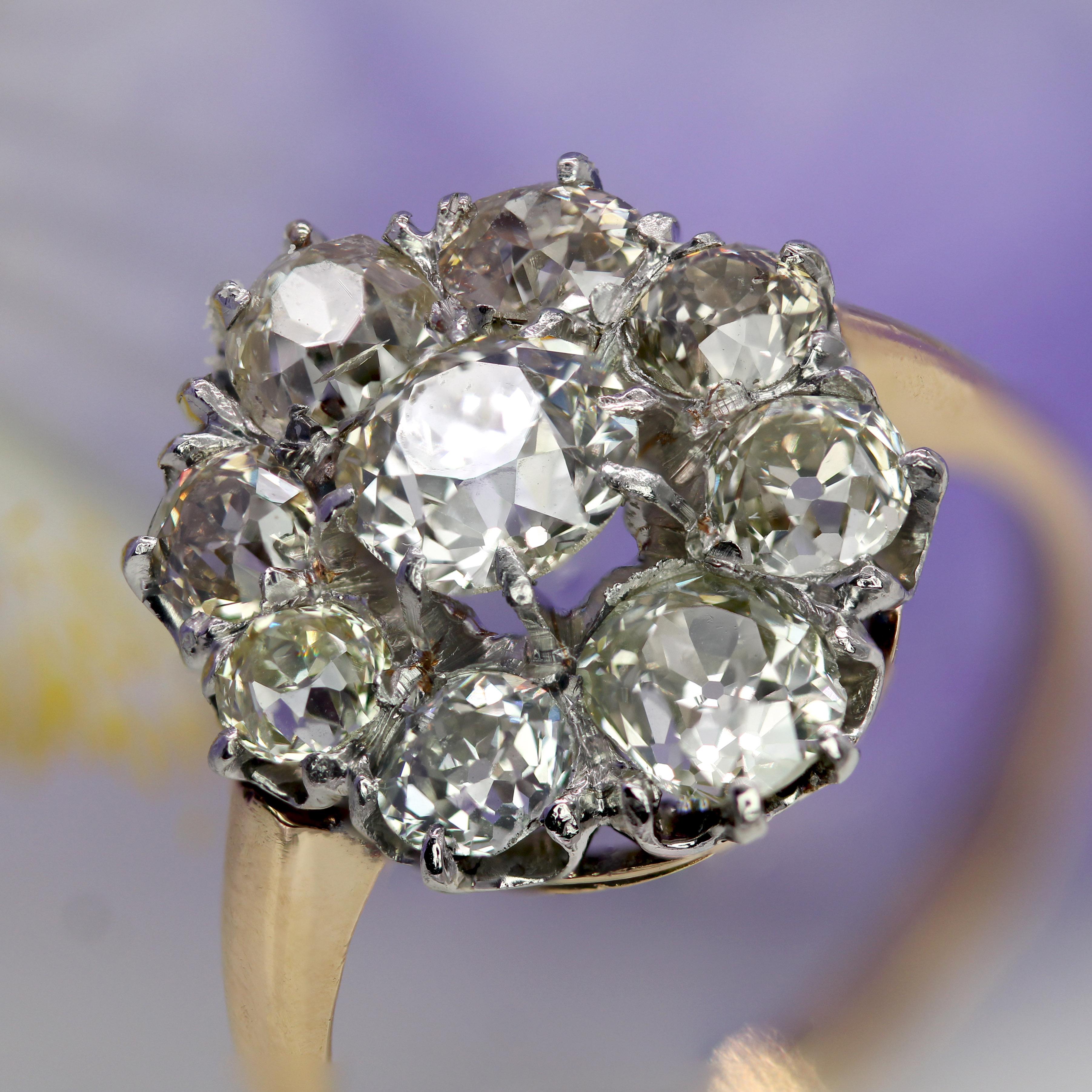 French 19th Century Diamonds 18 Karat Yellow Gold Platinum Pompadour Ring in vendita 6