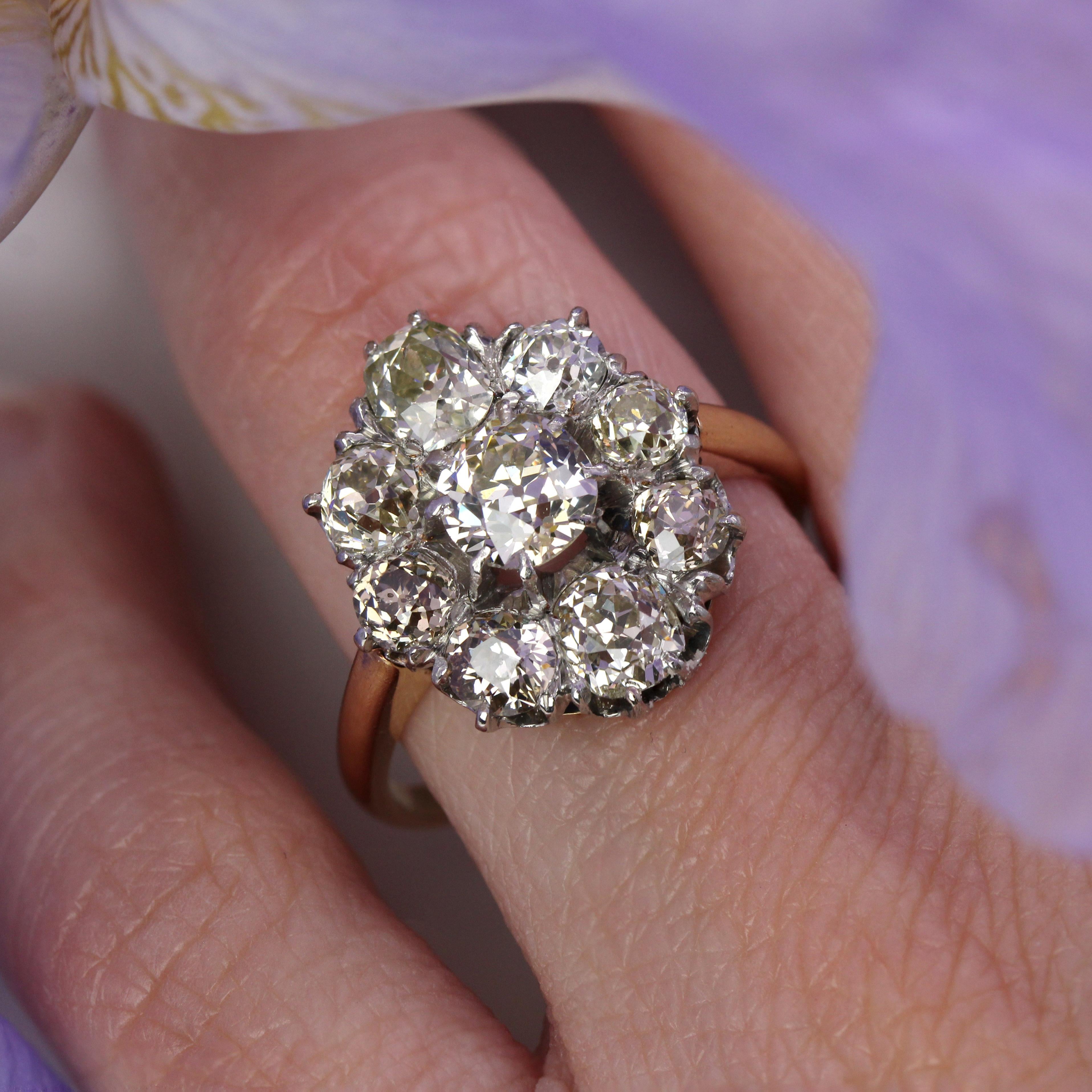 French 19th Century Diamonds 18 Karat Yellow Gold Platinum Pompadour Ring in vendita 7