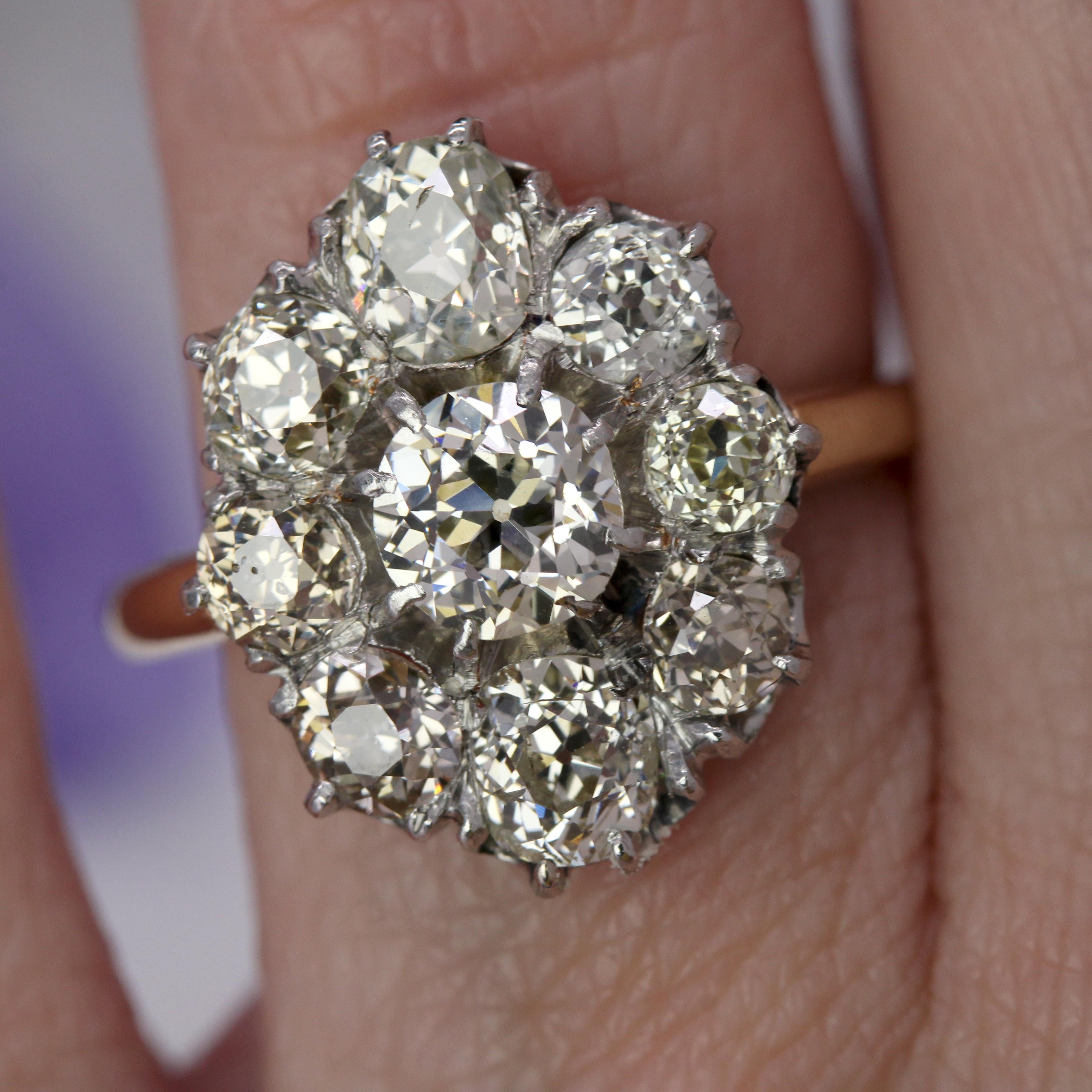 French 19th Century Diamonds 18 Karat Yellow Gold Platinum Pompadour Ring in vendita 8
