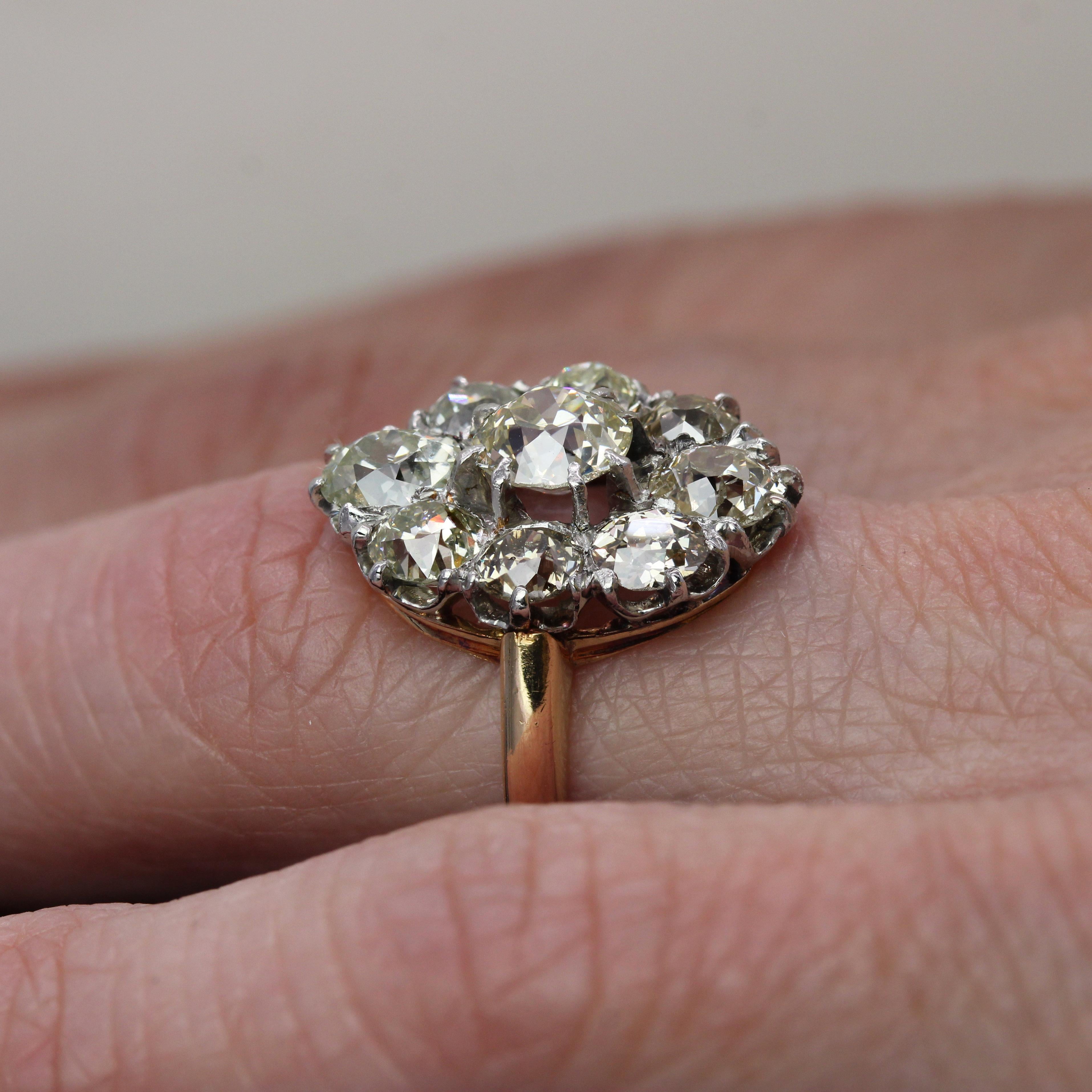 French 19th Century Diamonds 18 Karat Yellow Gold Platinum Pompadour Ring in vendita 10