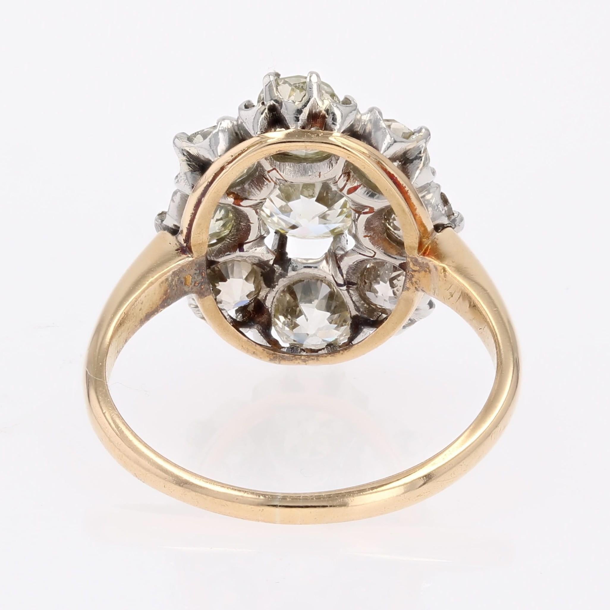 French 19th Century Diamonds 18 Karat Yellow Gold Platinum Pompadour Ring in vendita 13