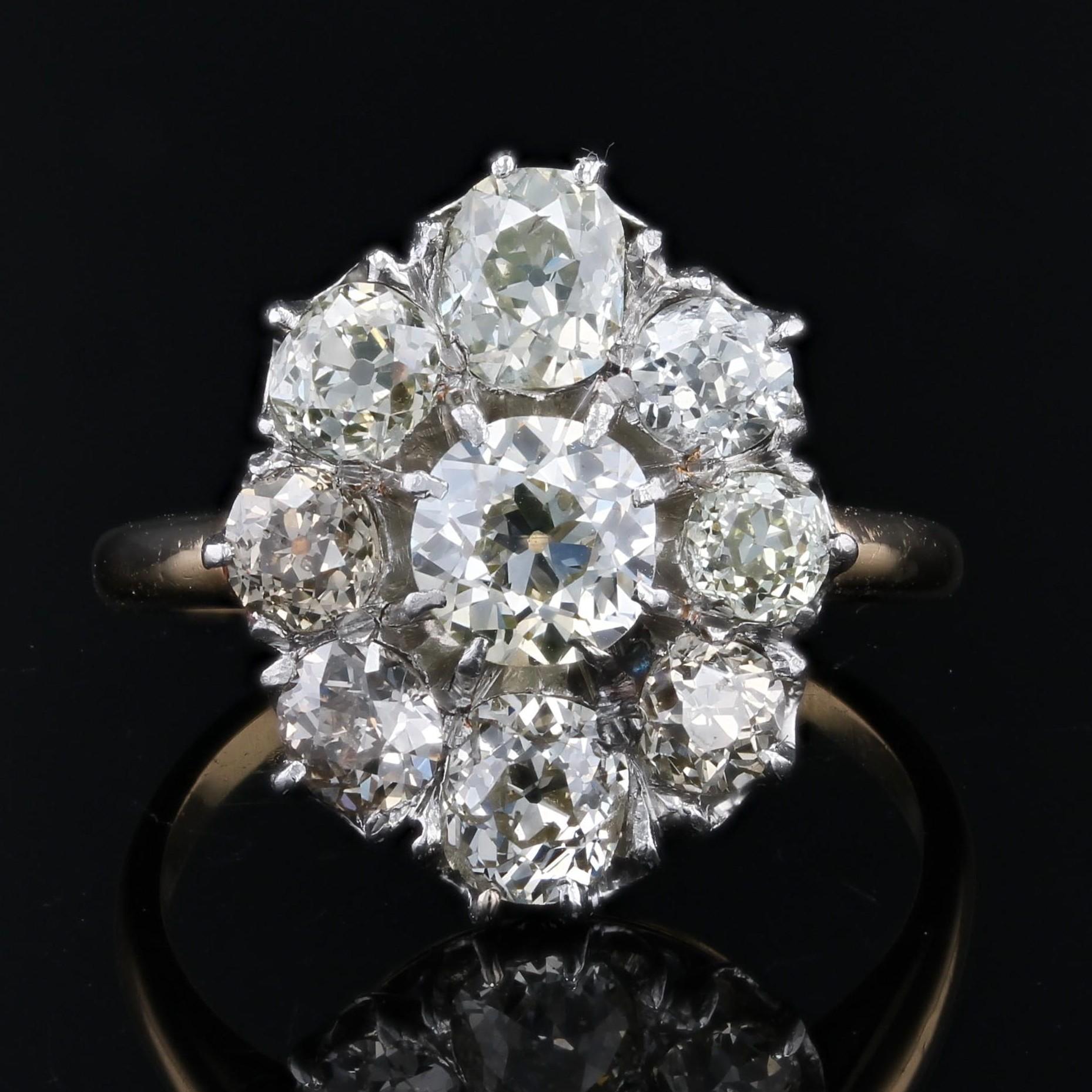 French 19th Century Diamonds 18 Karat Yellow Gold Platinum Pompadour Ring In condizioni buone in vendita a Poitiers, FR
