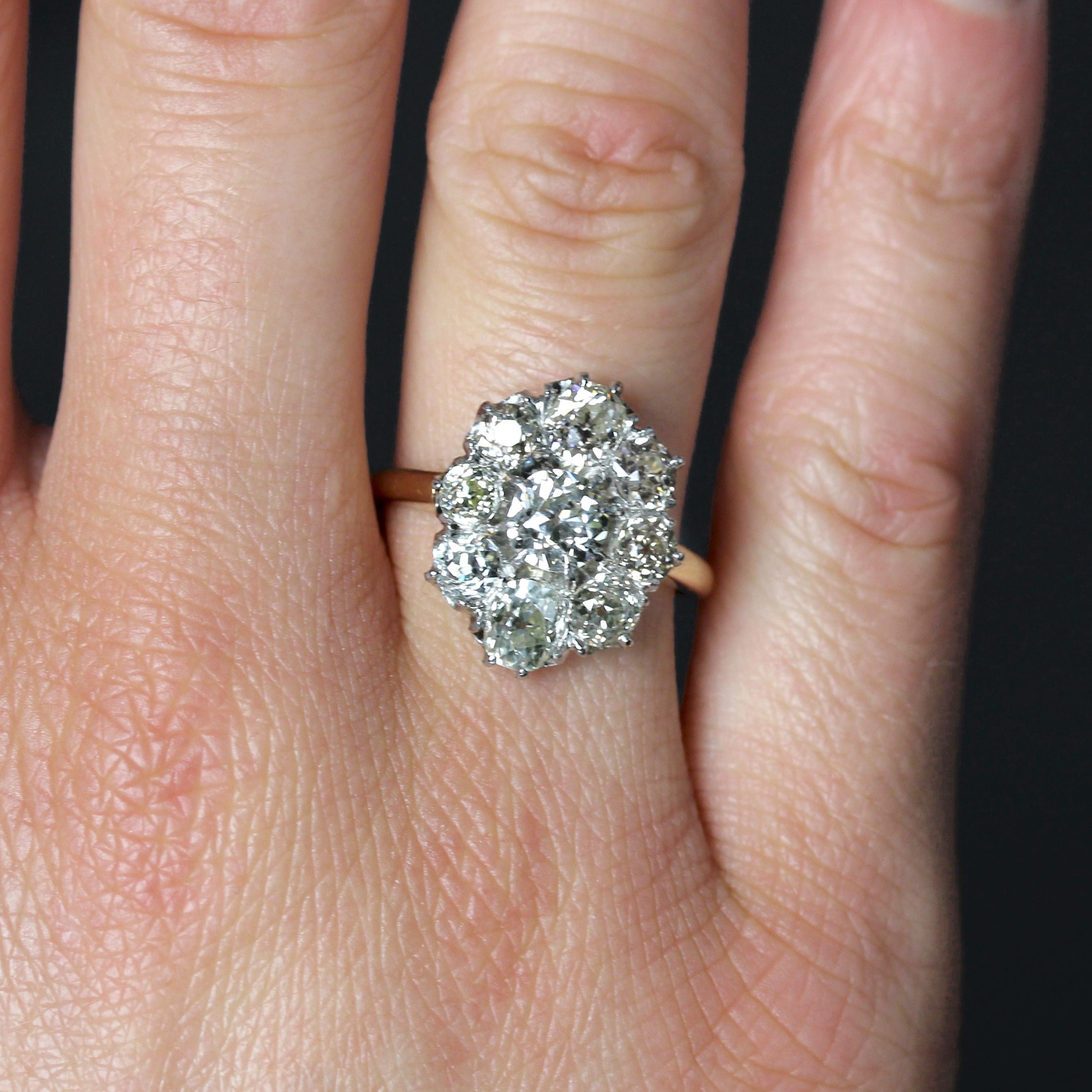 Donna French 19th Century Diamonds 18 Karat Yellow Gold Platinum Pompadour Ring in vendita