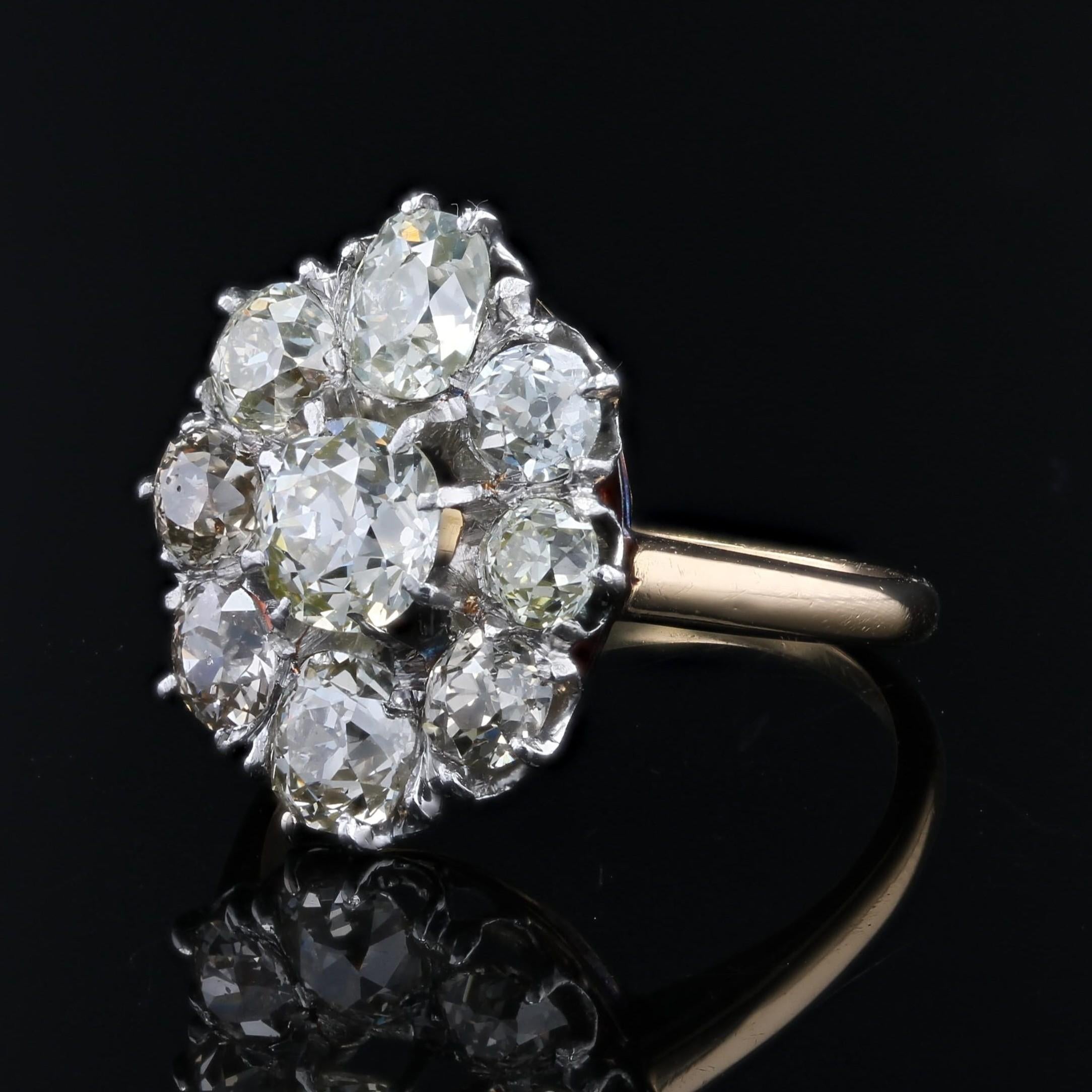 French 19th Century Diamonds 18 Karat Yellow Gold Platinum Pompadour Ring in vendita 1