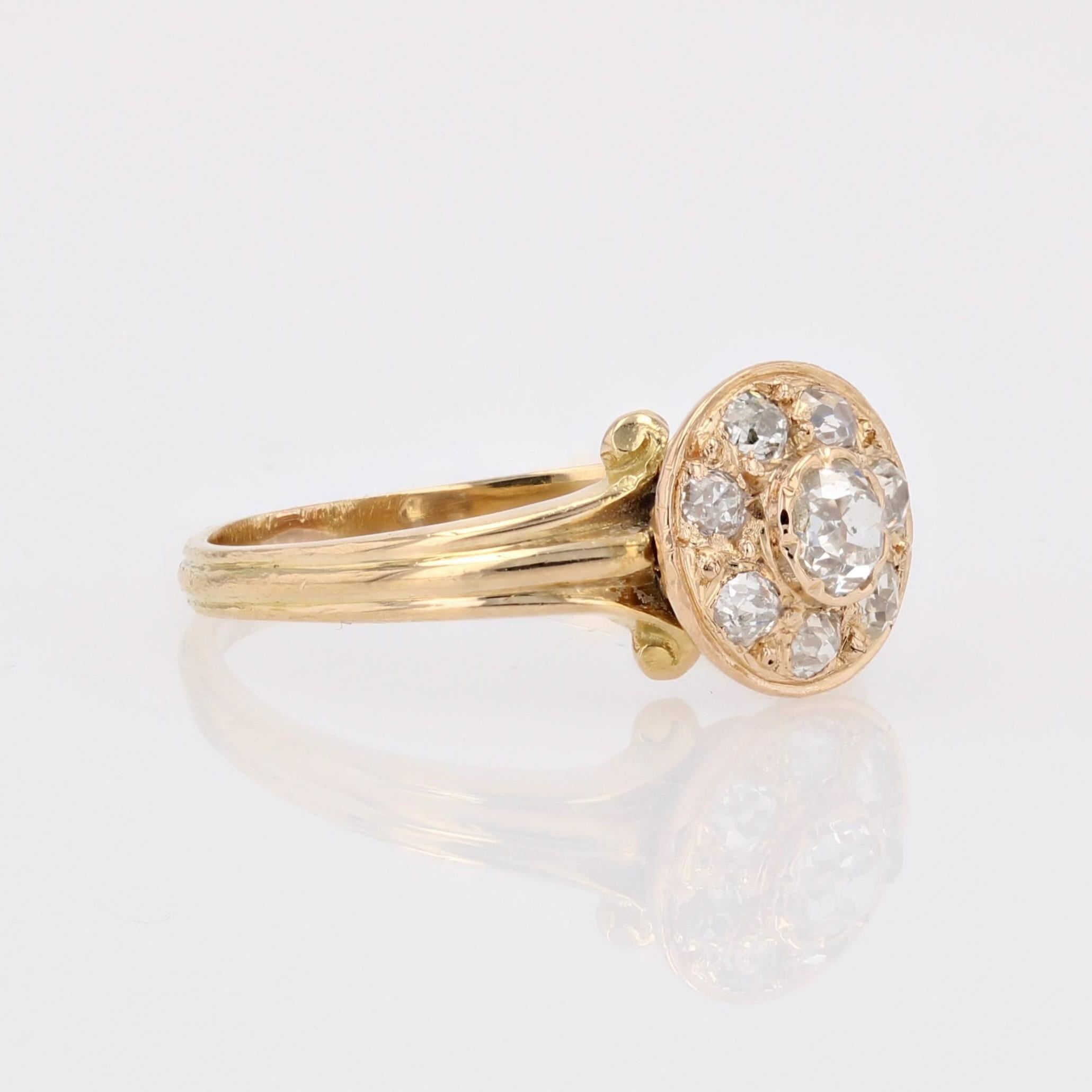 French 19th Century Diamonds 18 Karat Yellow Gold Round Shape Ring For Sale 5