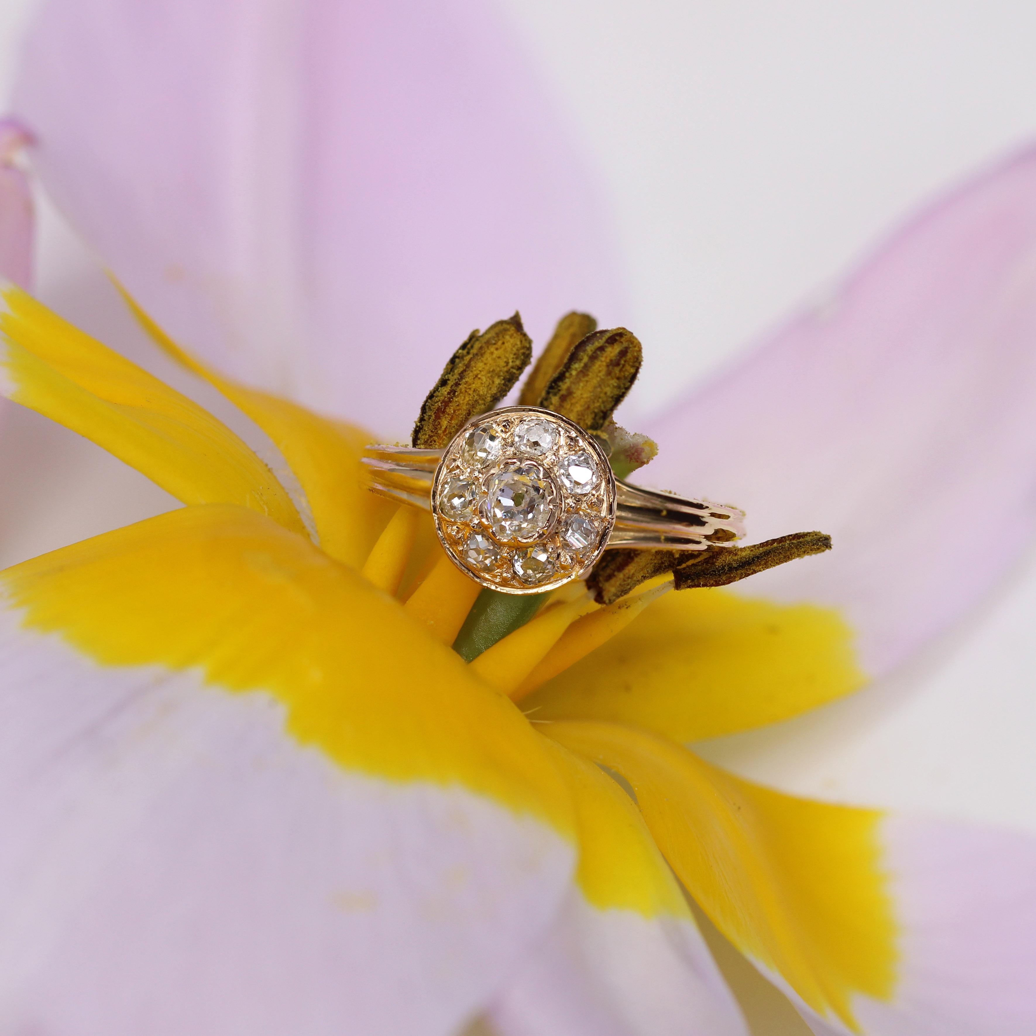 French 19th Century Diamonds 18 Karat Yellow Gold Round Shape Ring For Sale 7