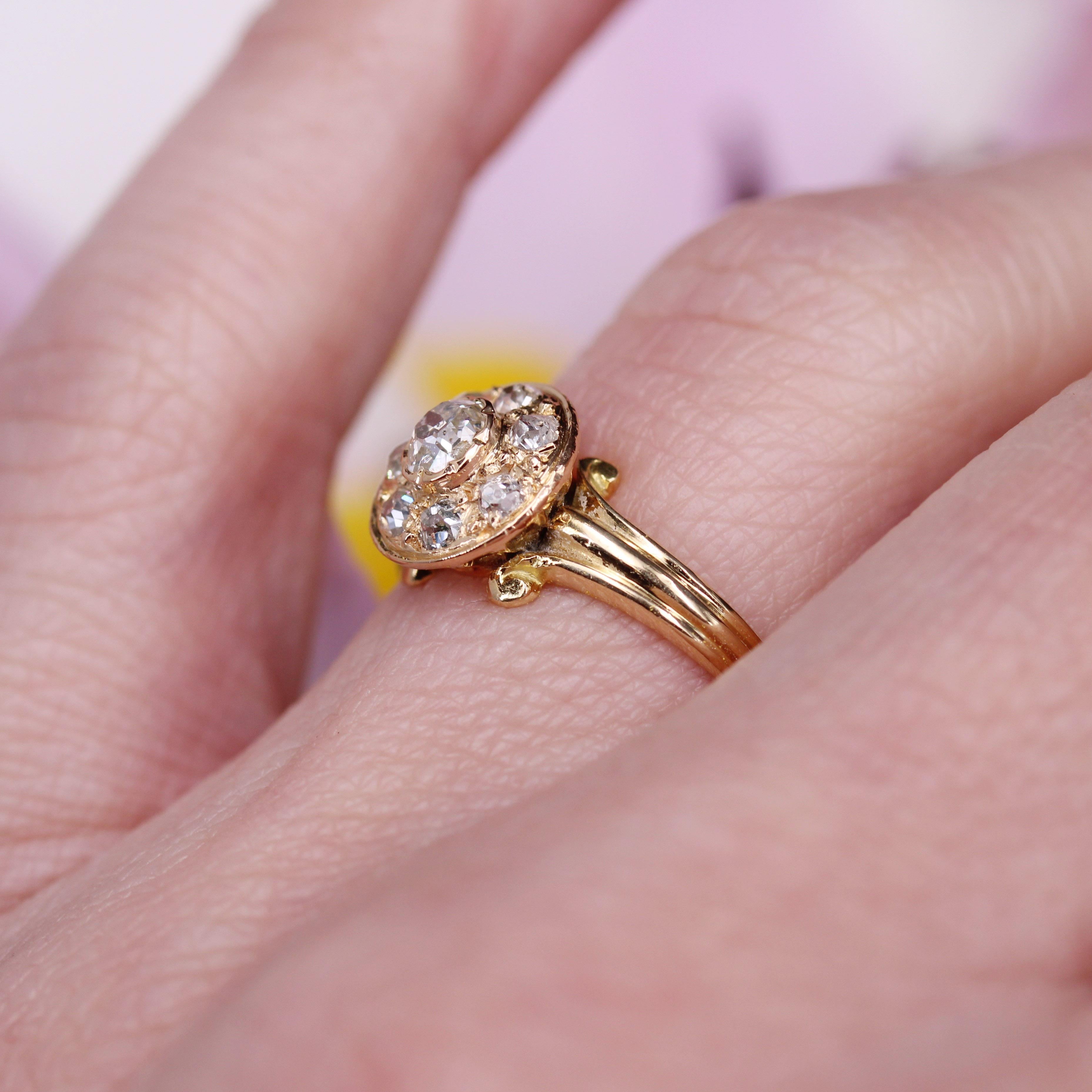French 19th Century Diamonds 18 Karat Yellow Gold Round Shape Ring For Sale 8
