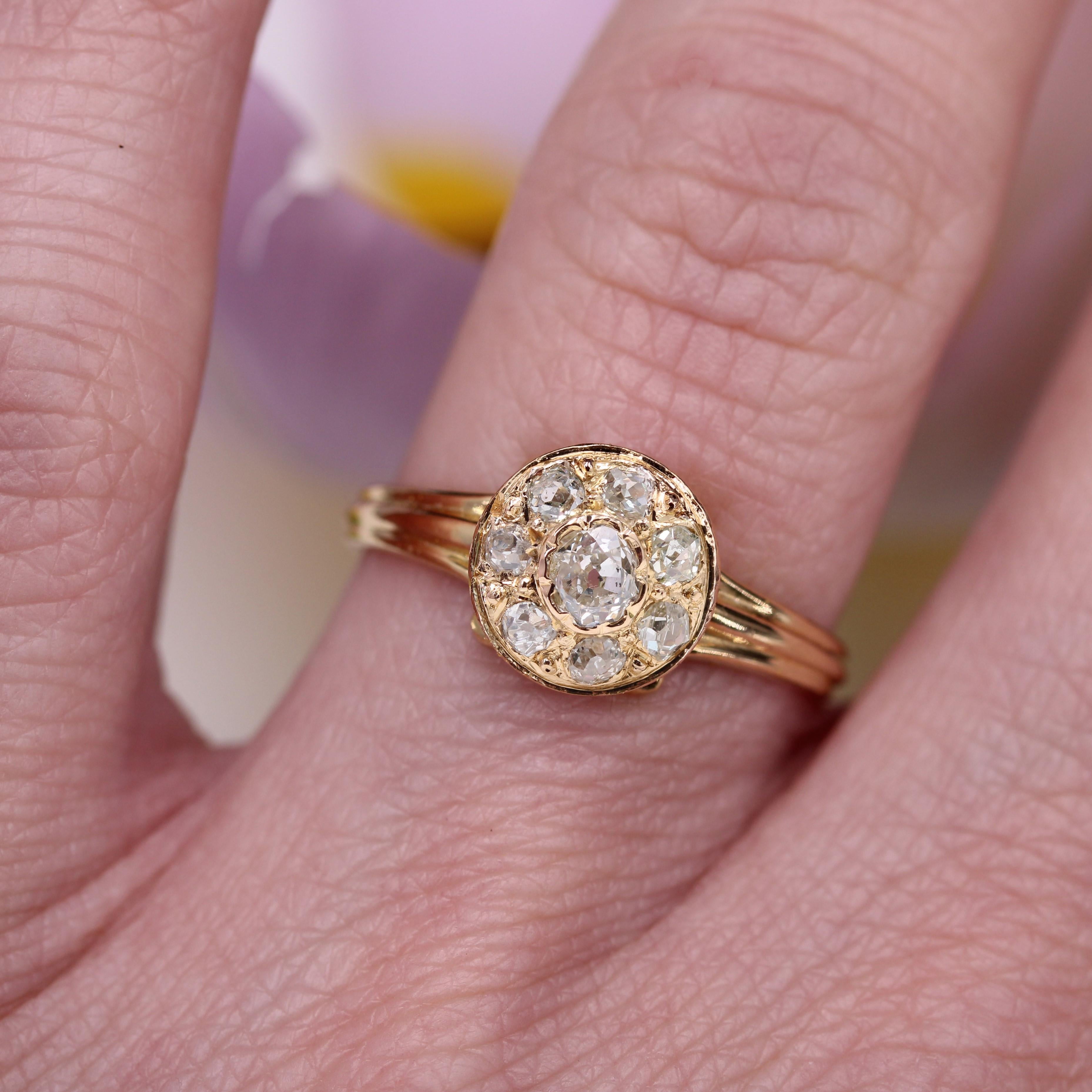 French 19th Century Diamonds 18 Karat Yellow Gold Round Shape Ring For Sale 9