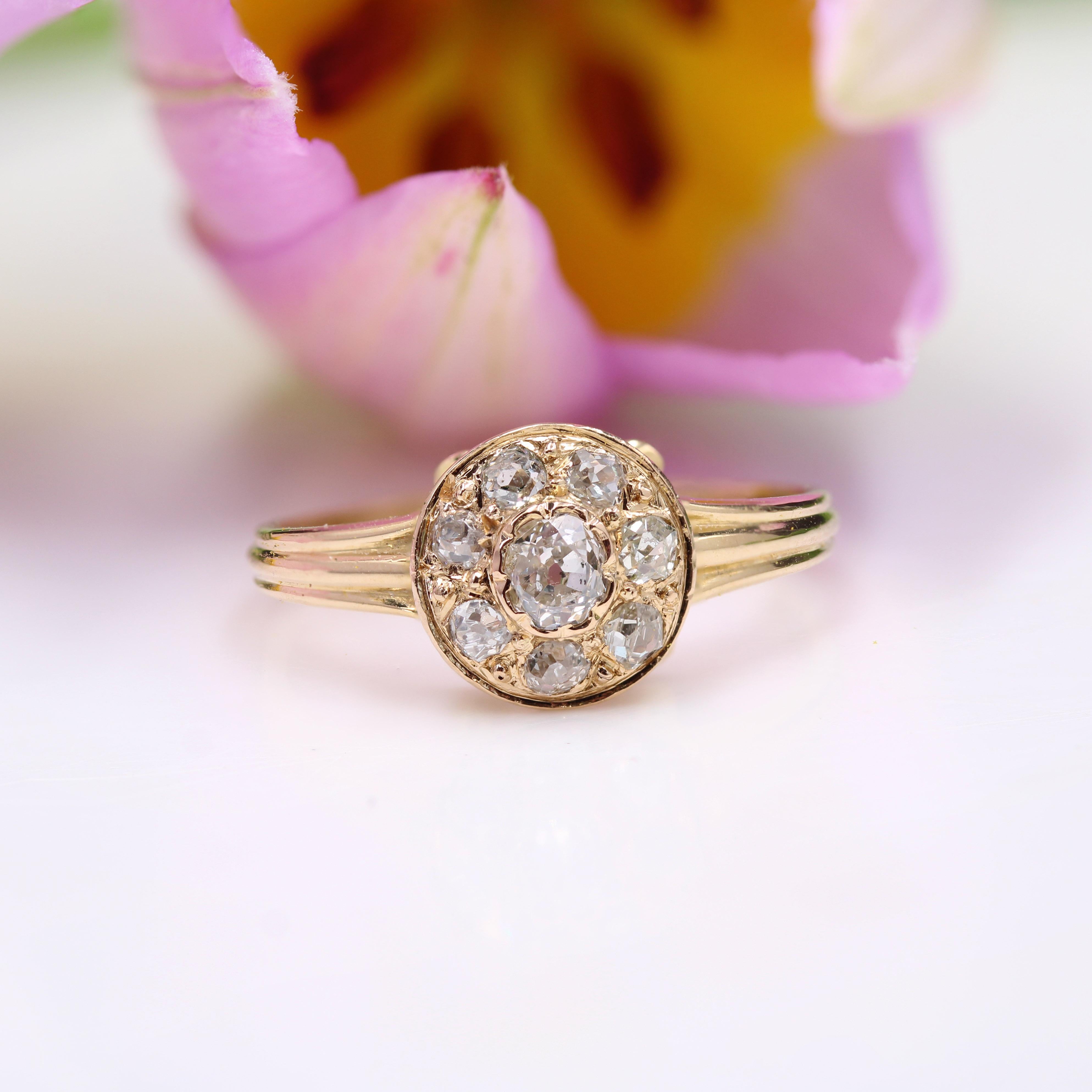Napoleon III French 19th Century Diamonds 18 Karat Yellow Gold Round Shape Ring For Sale