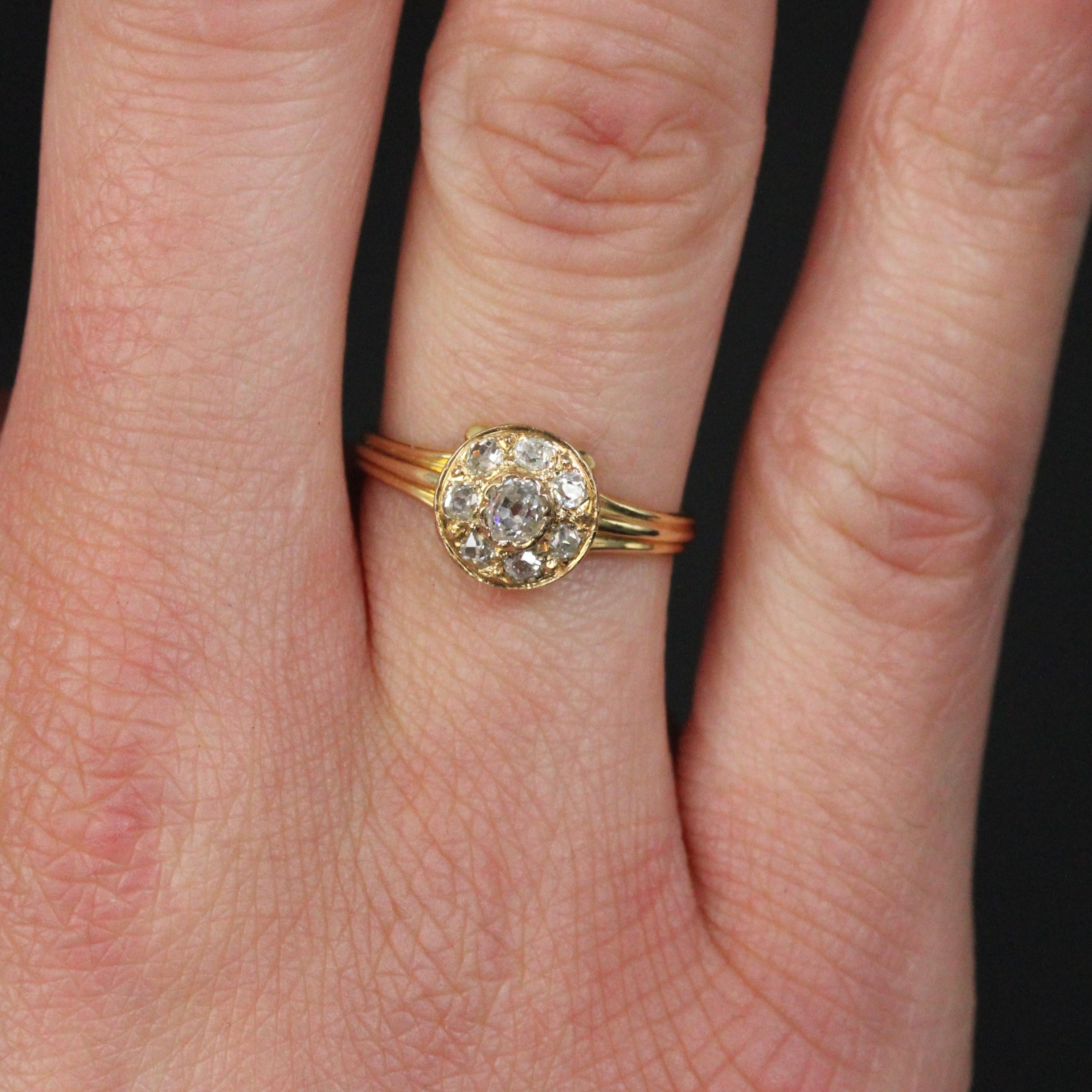 Women's French 19th Century Diamonds 18 Karat Yellow Gold Round Shape Ring For Sale