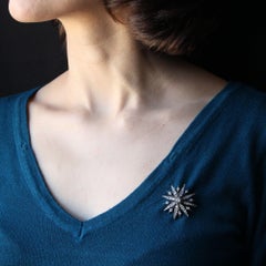 French 19th Century Diamonds 18 Karat Yellow Gold Silver Snowflake Brooch