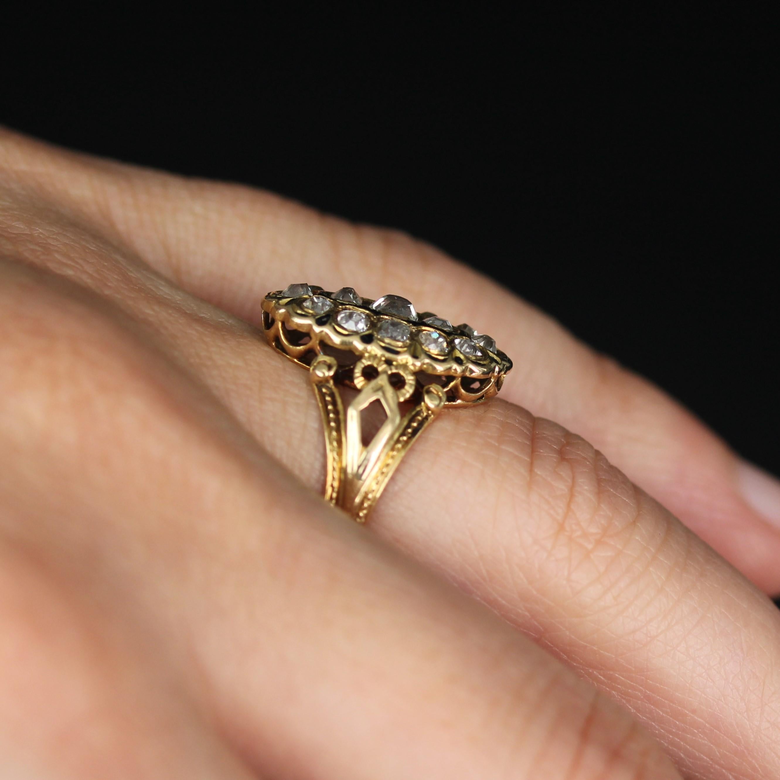 French 19th Century Diamonds Black Enamel Marquise Ring For Sale 5
