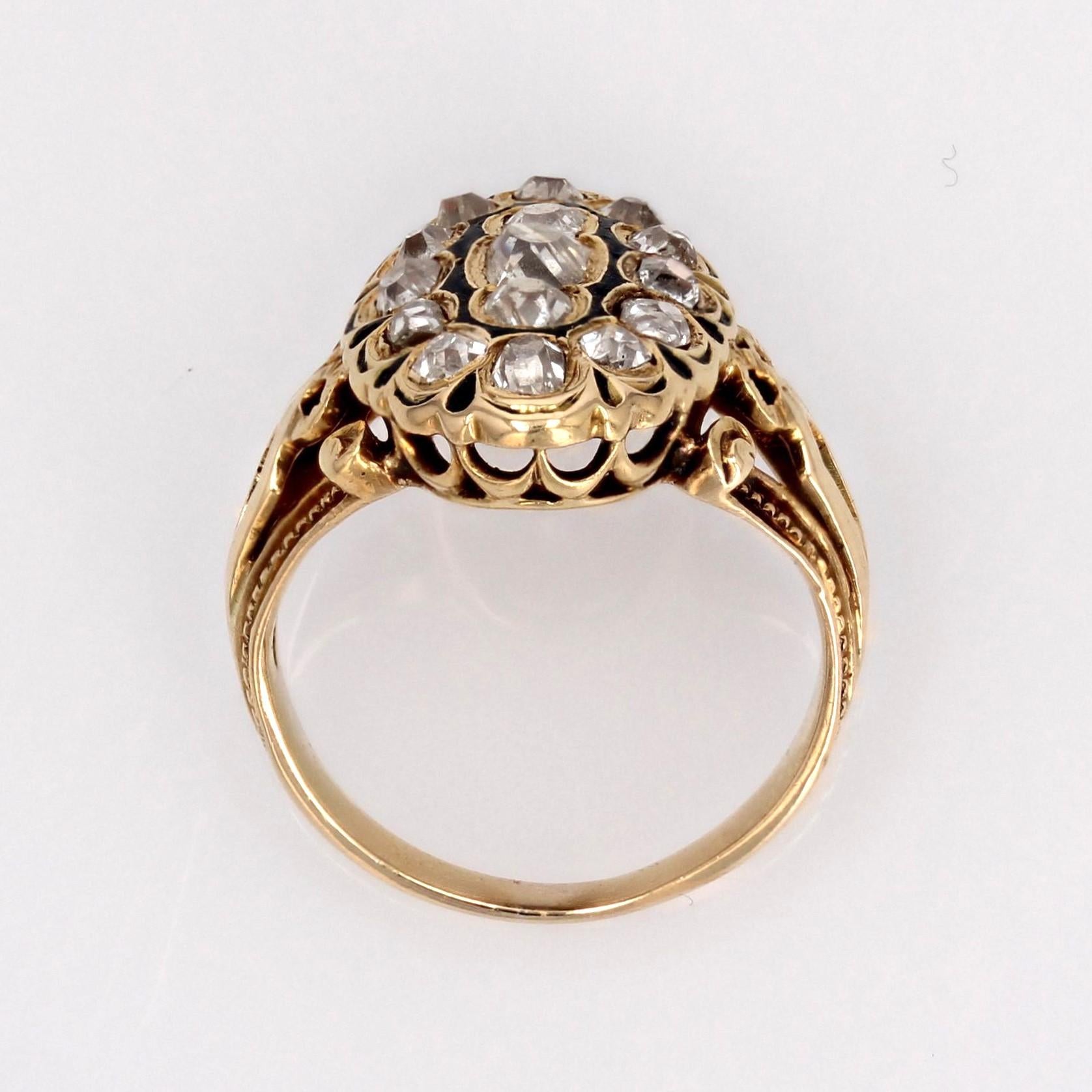 French 19th Century Diamonds Black Enamel Marquise Ring For Sale 7