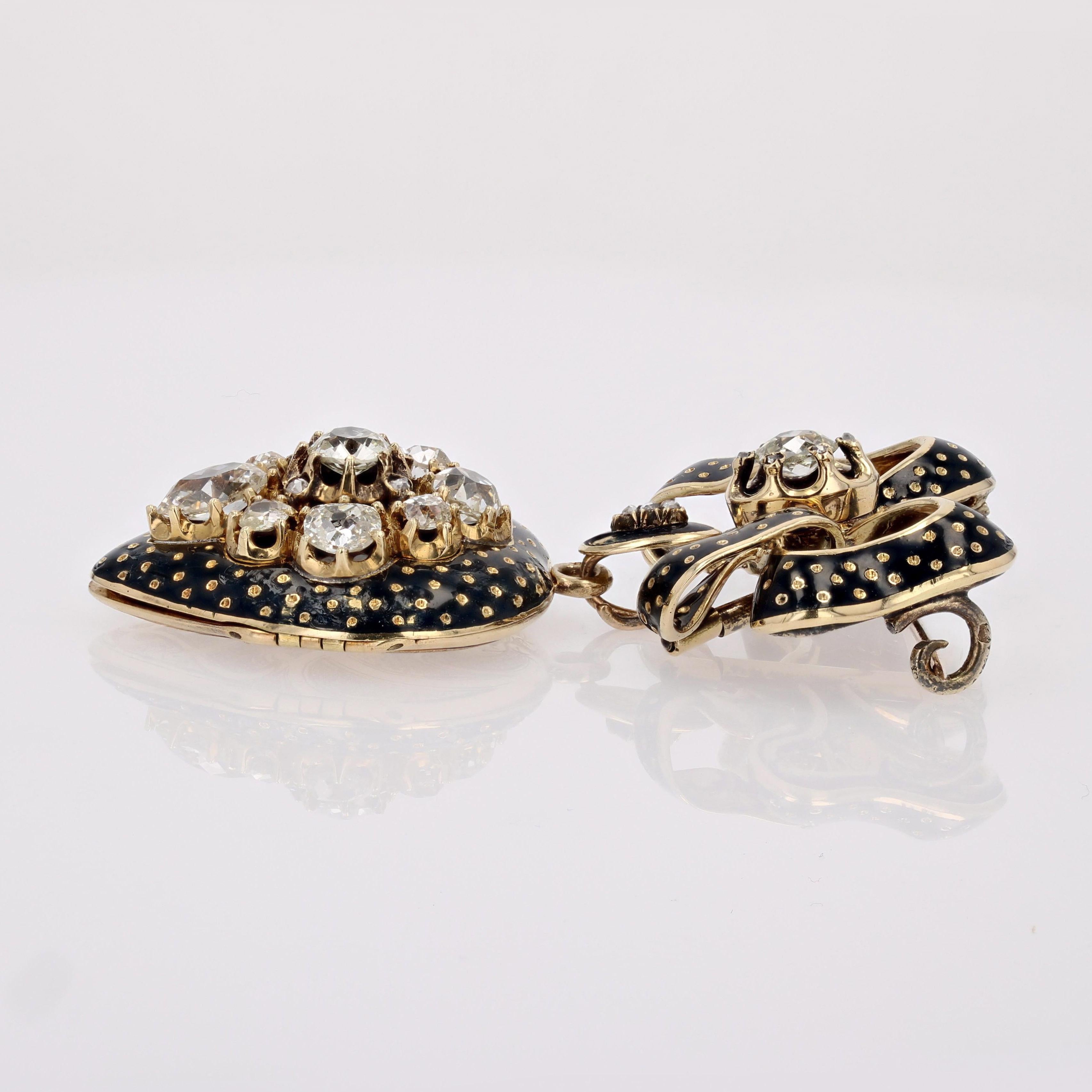 Französische Medaillon-Anhänger-Brosche aus 18 Karat Gelbgold mit Diamanten und Emaille aus dem 19. Jahrhundert im Angebot 12
