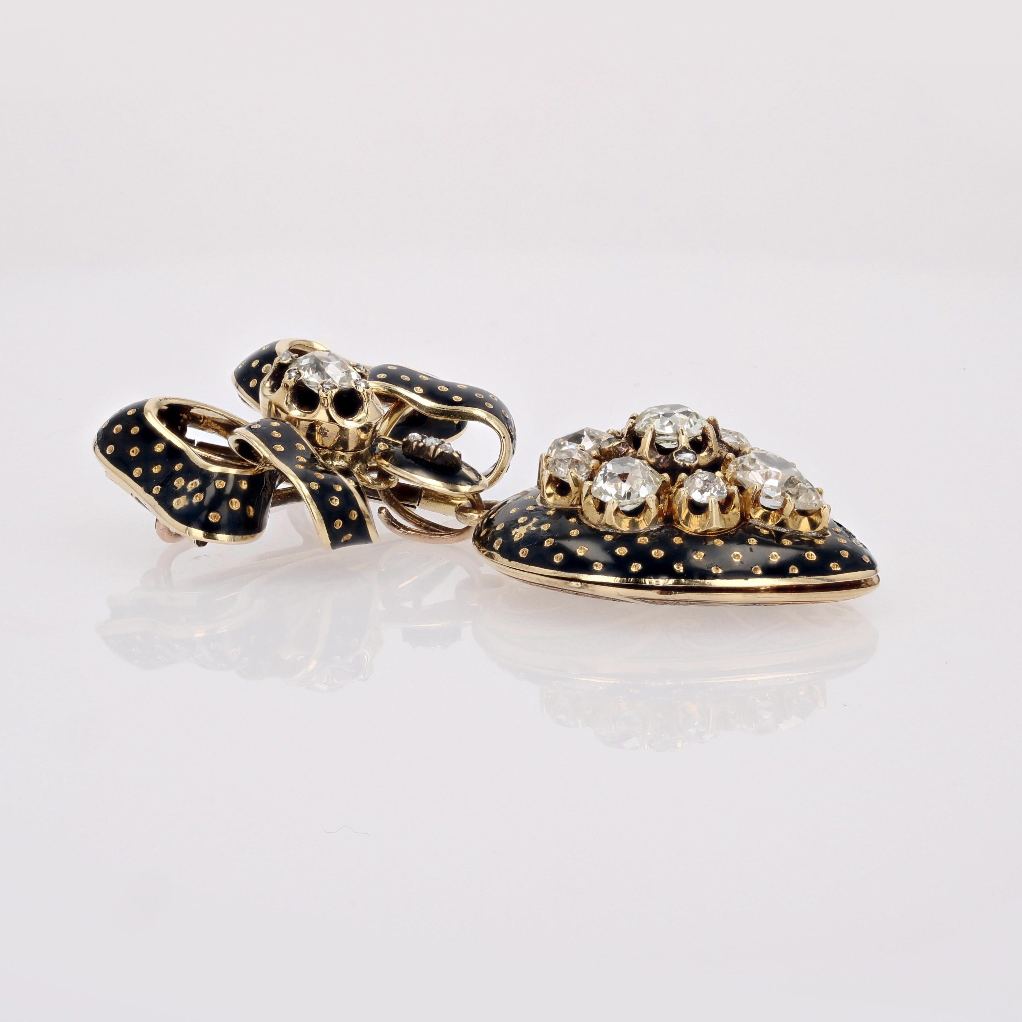 Französische Medaillon-Anhänger-Brosche aus 18 Karat Gelbgold mit Diamanten und Emaille aus dem 19. Jahrhundert im Angebot 1