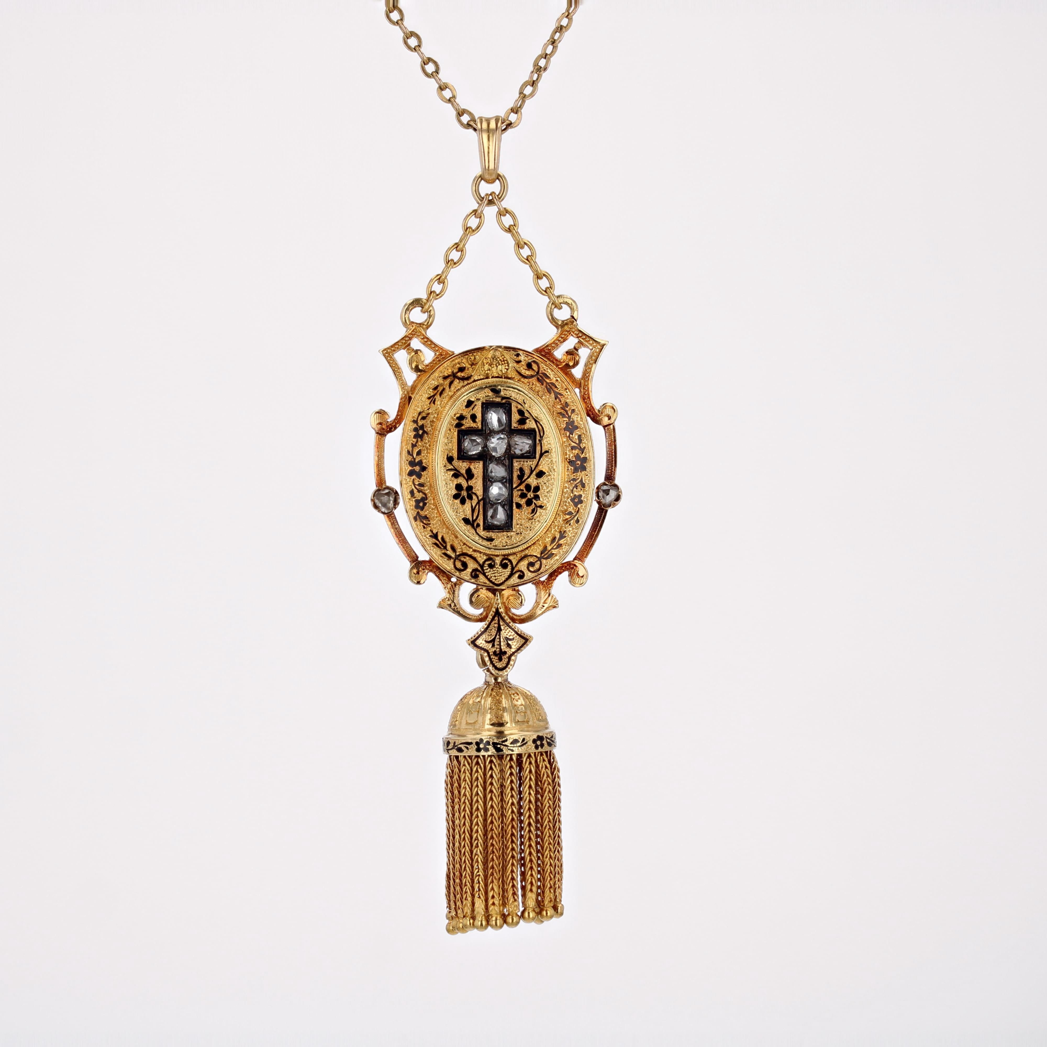 Pendentif pompon en or jaune 18 carats avec diamants et émail du 19ème siècle en vente 6