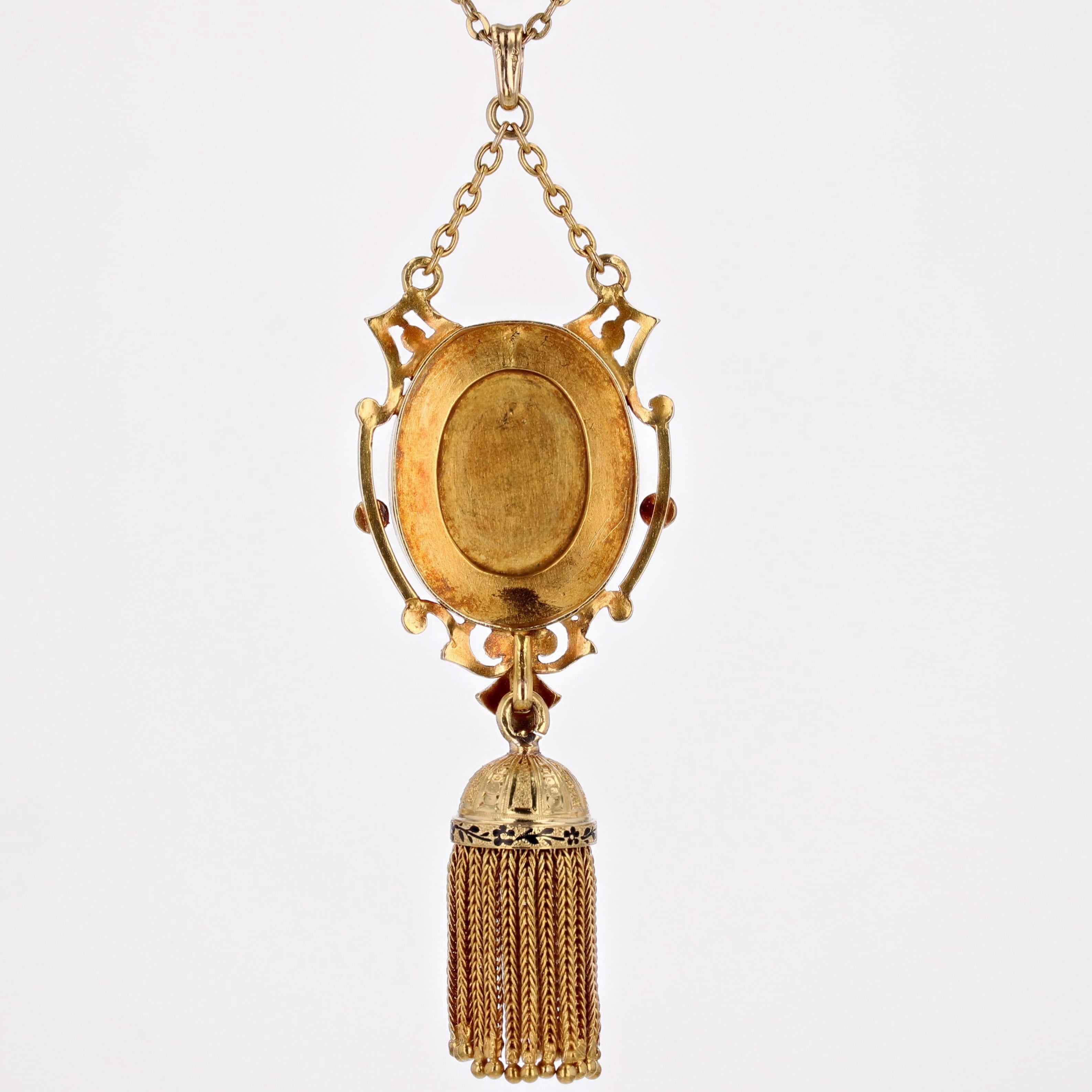 French 19th Century Diamonds Enamel 18 Karat Yellow gold Tassel Pendant For Sale 7