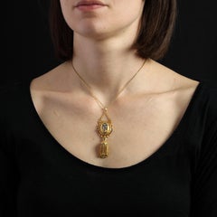 French 19th Century Diamonds Enamel 18 Karat Yellow gold Tassel Pendant