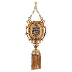Antique French 19th Century Diamonds Enamel 18 Karat Yellow gold Tassel Pendant