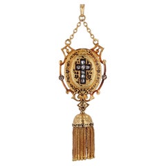 French 19th Century Diamonds Enamel 18 Karat Yellow gold Tassel Pendant