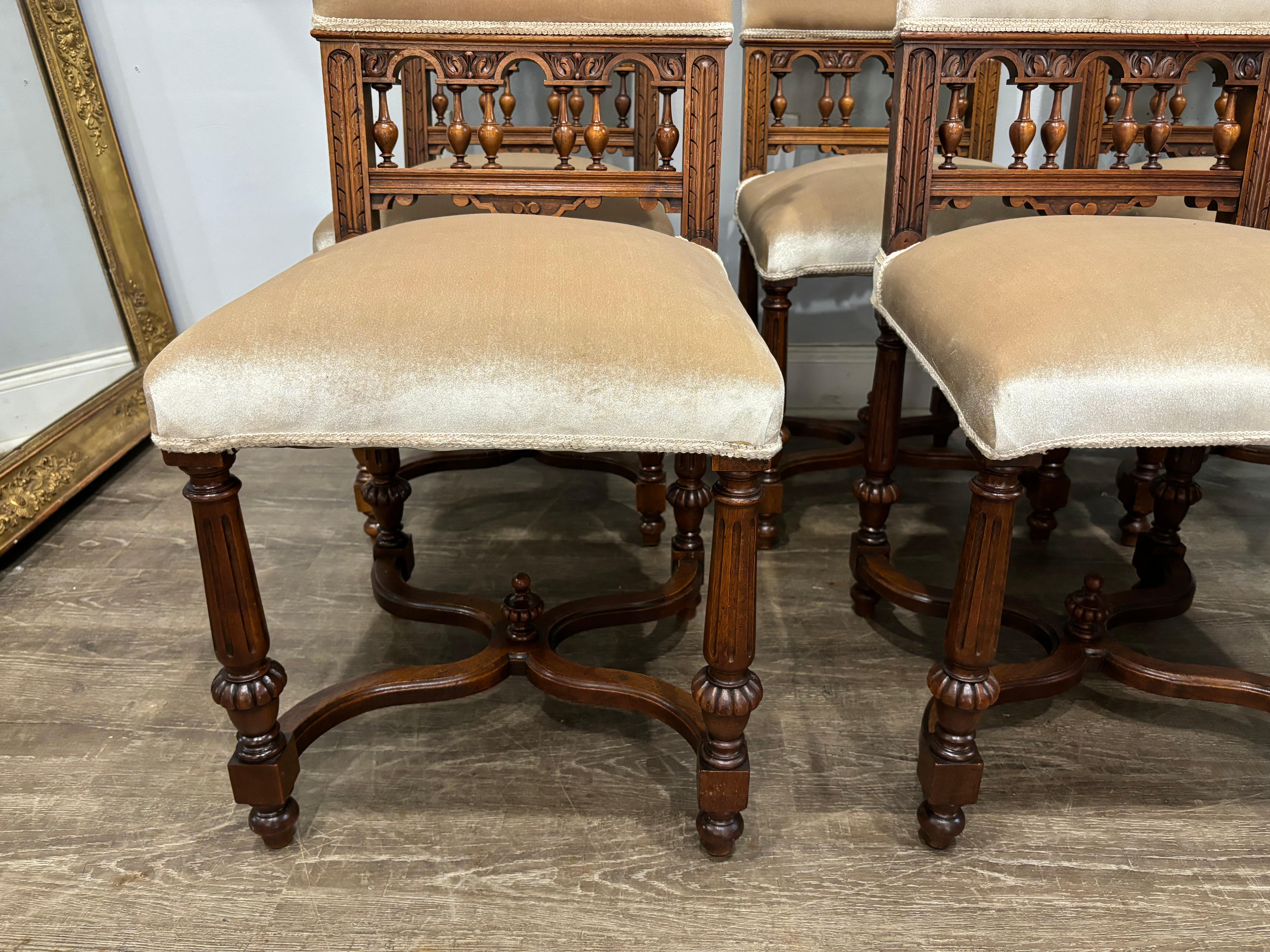 Velvet French 19th Century Dining Chairs For Sale